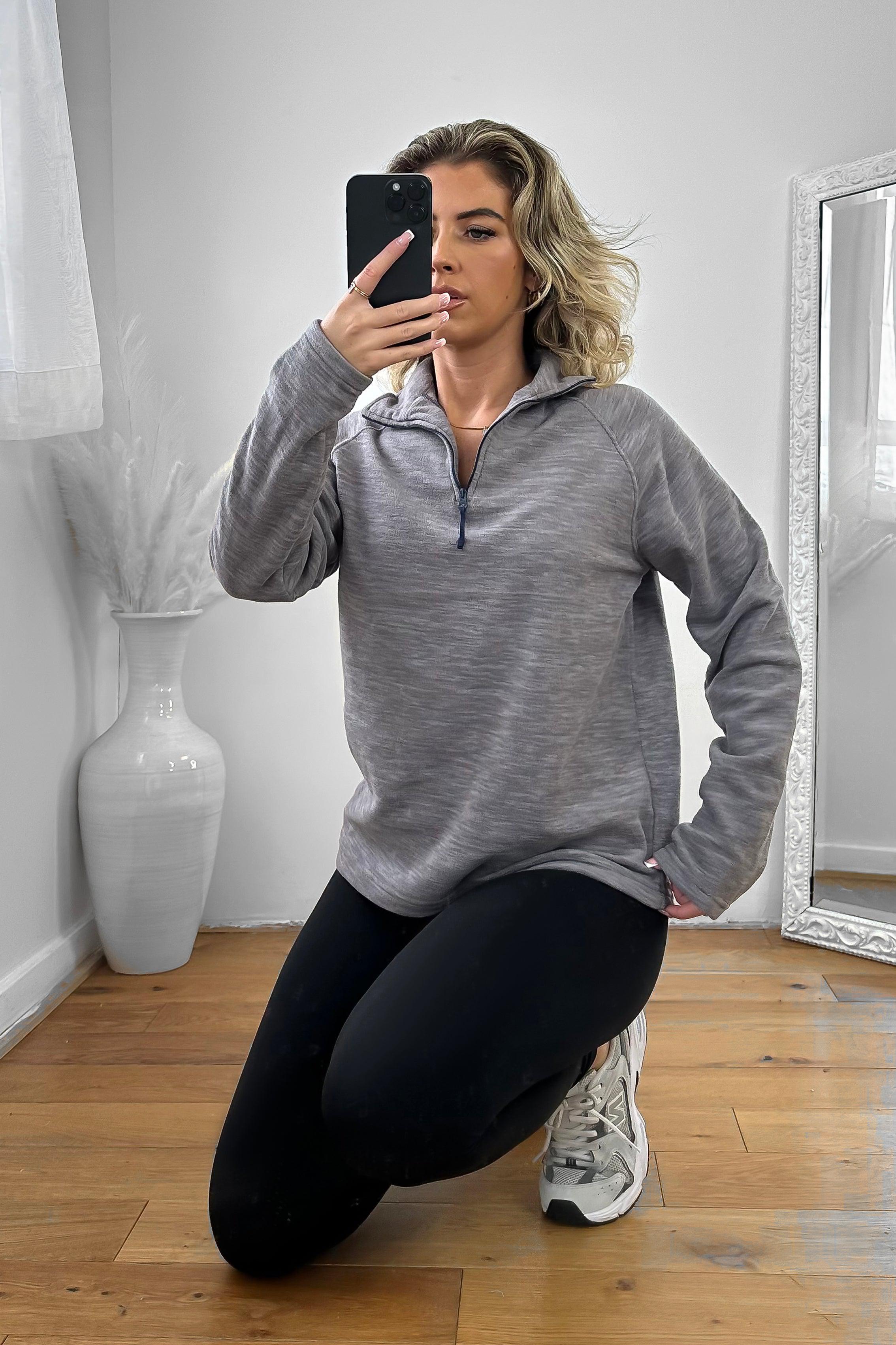 High Zipped Neck Melange Sportswear Top-SinglePrice
