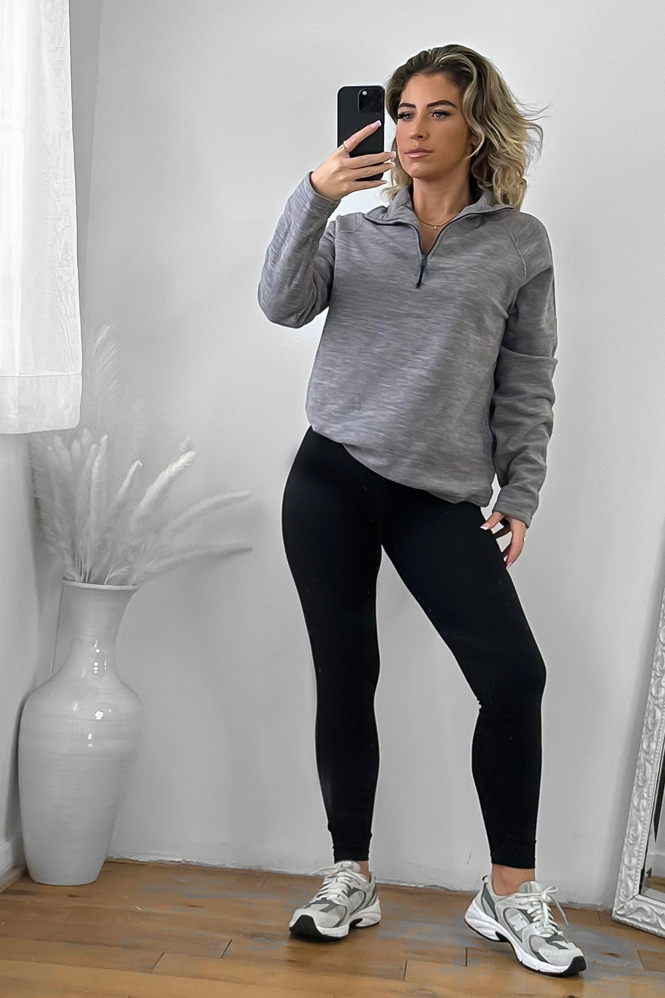 High Zipped Neck Melange Sportswear Top-SinglePrice