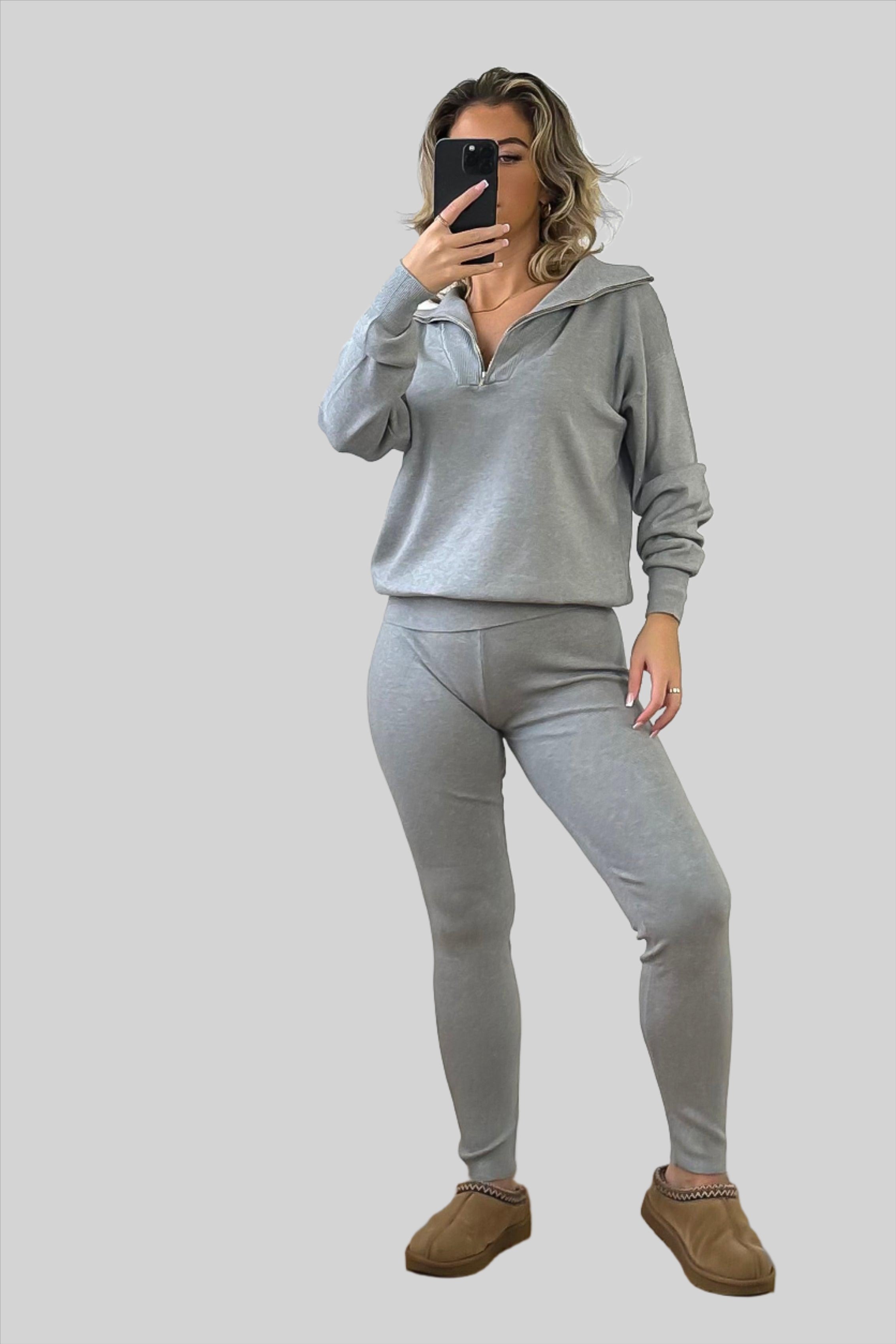 Polo Zip Two Piece Knitted Set-SinglePrice