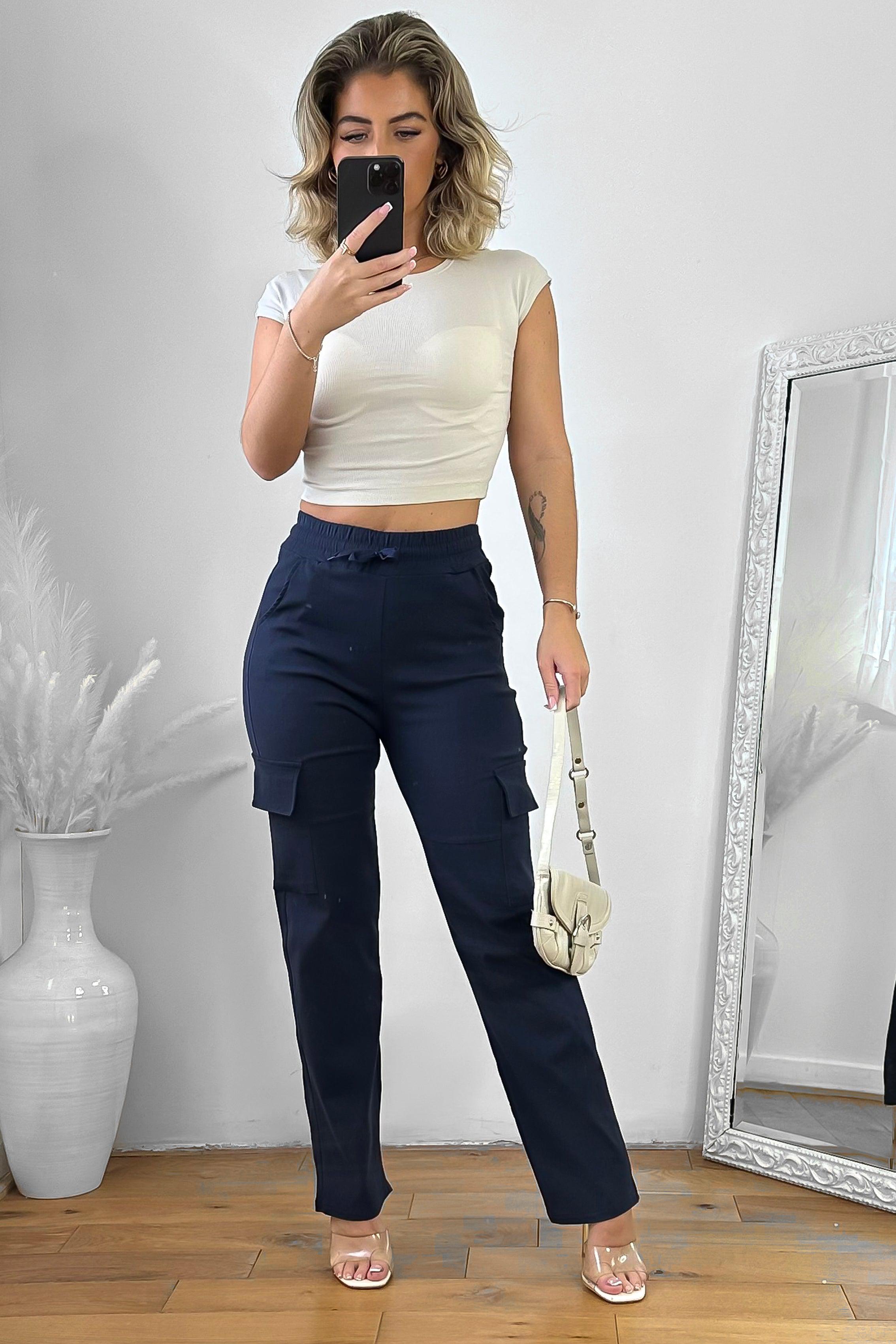 Utility Pockets Fitted Extra Stretchy Cargo Trousers-SinglePrice