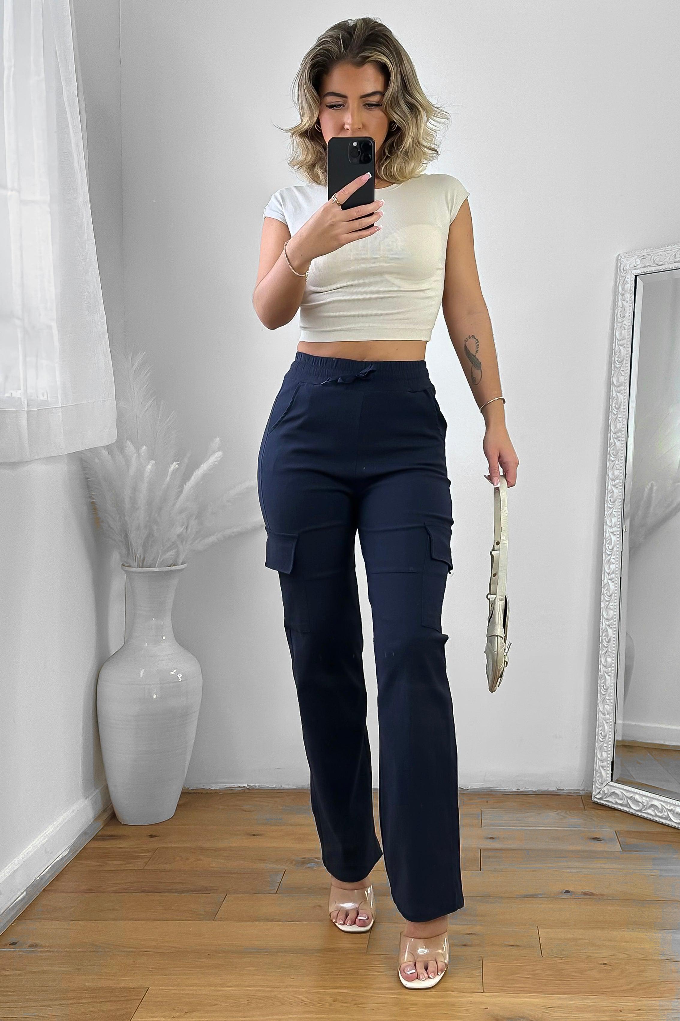 Utility Pockets Fitted Extra Stretchy Cargo Trousers-SinglePrice