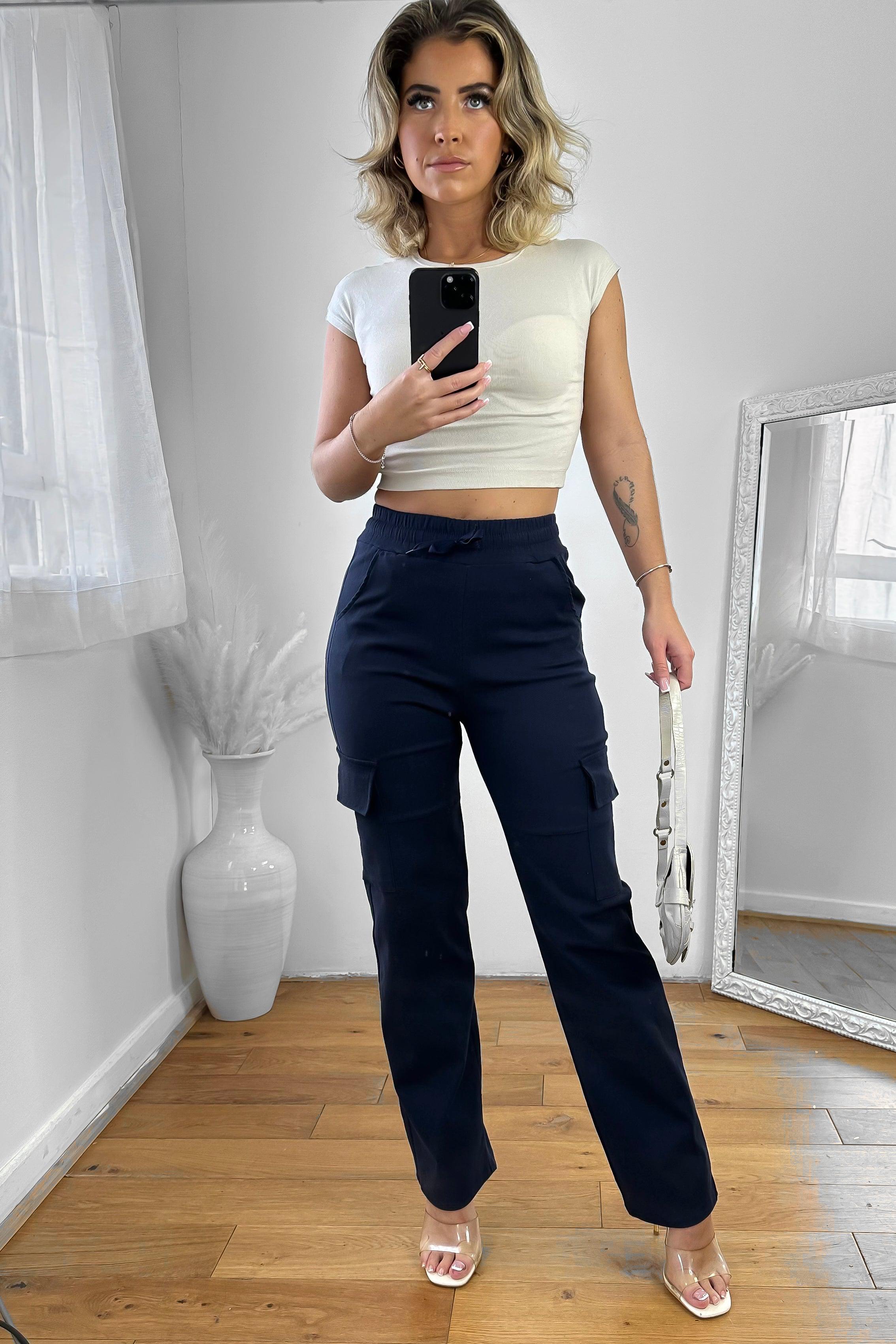 Utility Pockets Fitted Extra Stretchy Cargo Trousers-SinglePrice