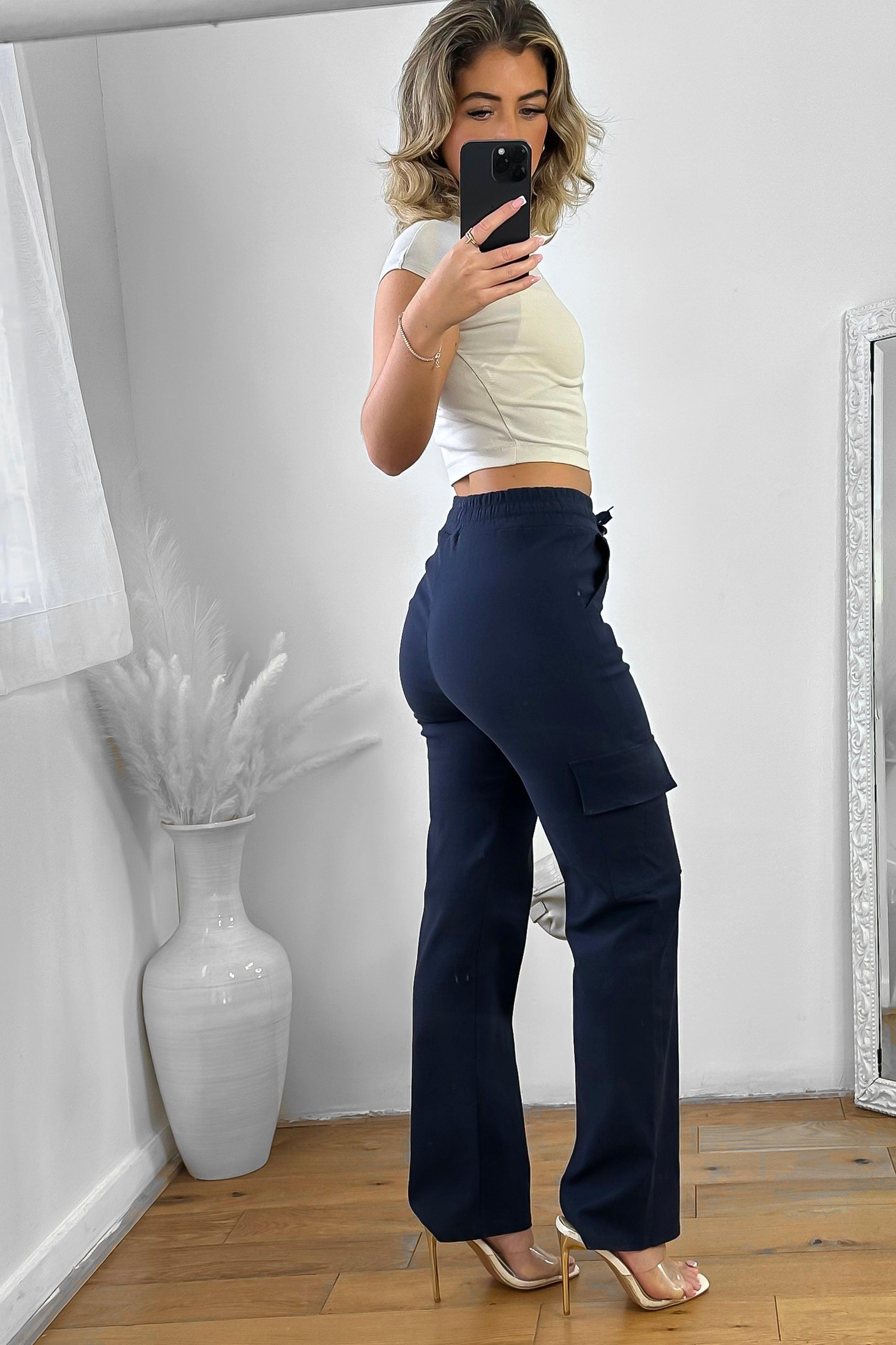 Utility Pockets Fitted Extra Stretchy Cargo Trousers-SinglePrice