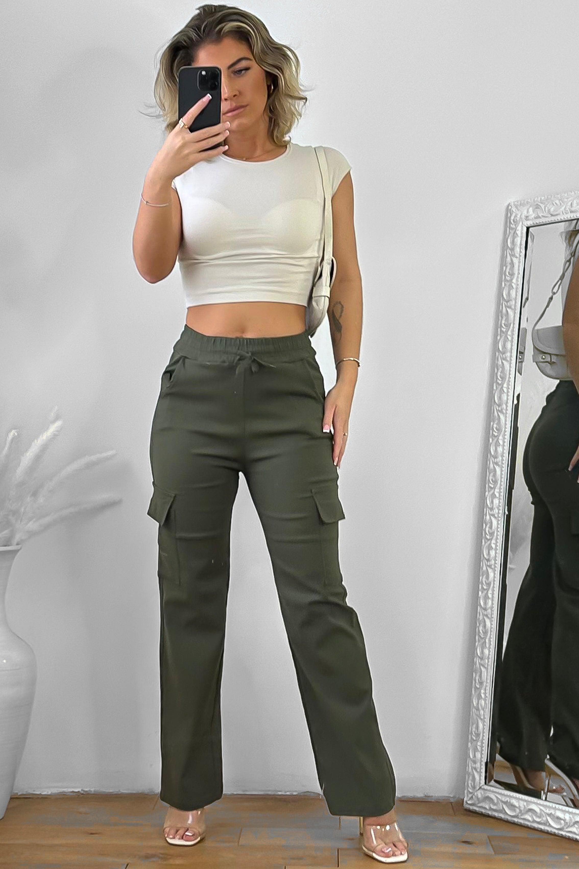 Utility Pockets Fitted Extra Stretchy Cargo Trousers-SinglePrice