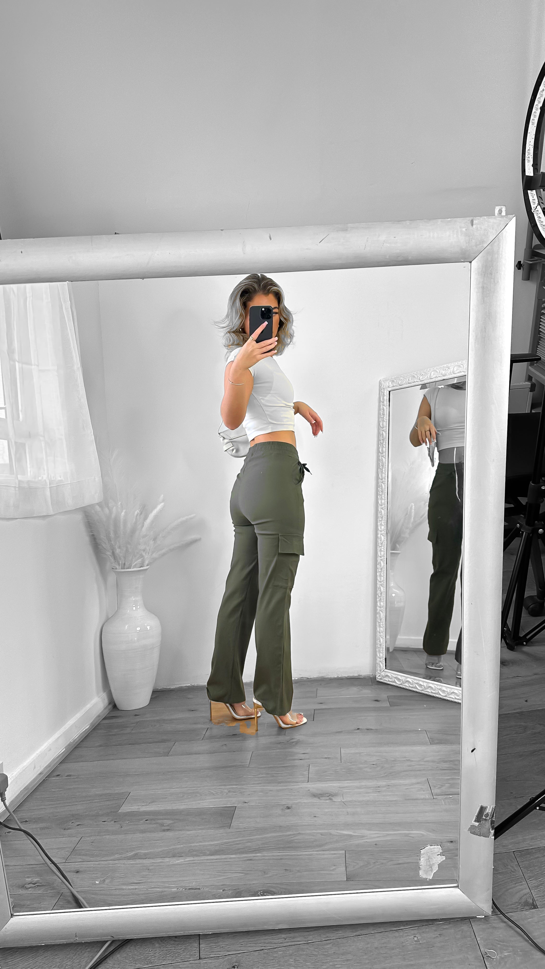 Utility Pockets Fitted Extra Stretchy Cargo Trousers-SinglePrice