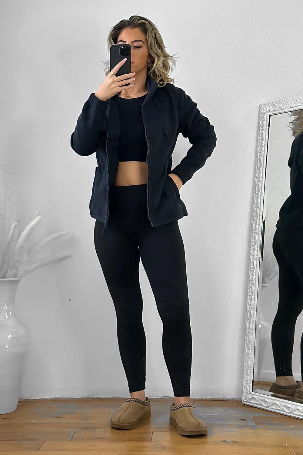 Zipped Front High Neck Fleece Jacket-SinglePrice