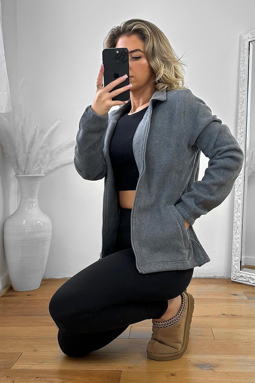 Zipped Front High Neck Fleece Jacket-SinglePrice