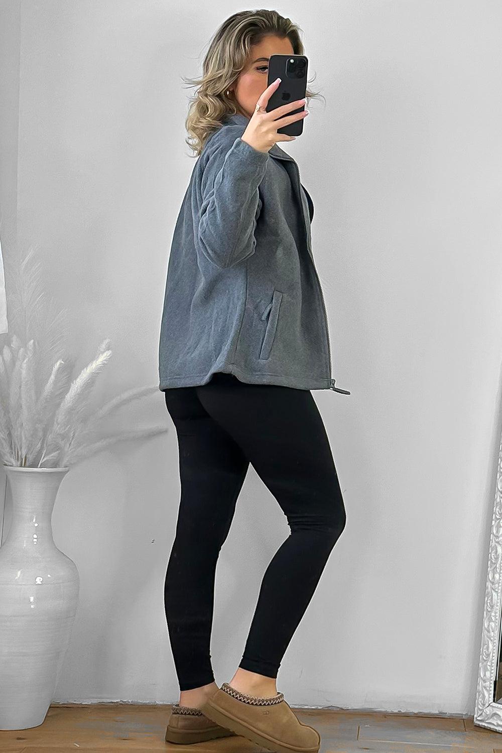 Zipped Front High Neck Fleece Jacket-SinglePrice