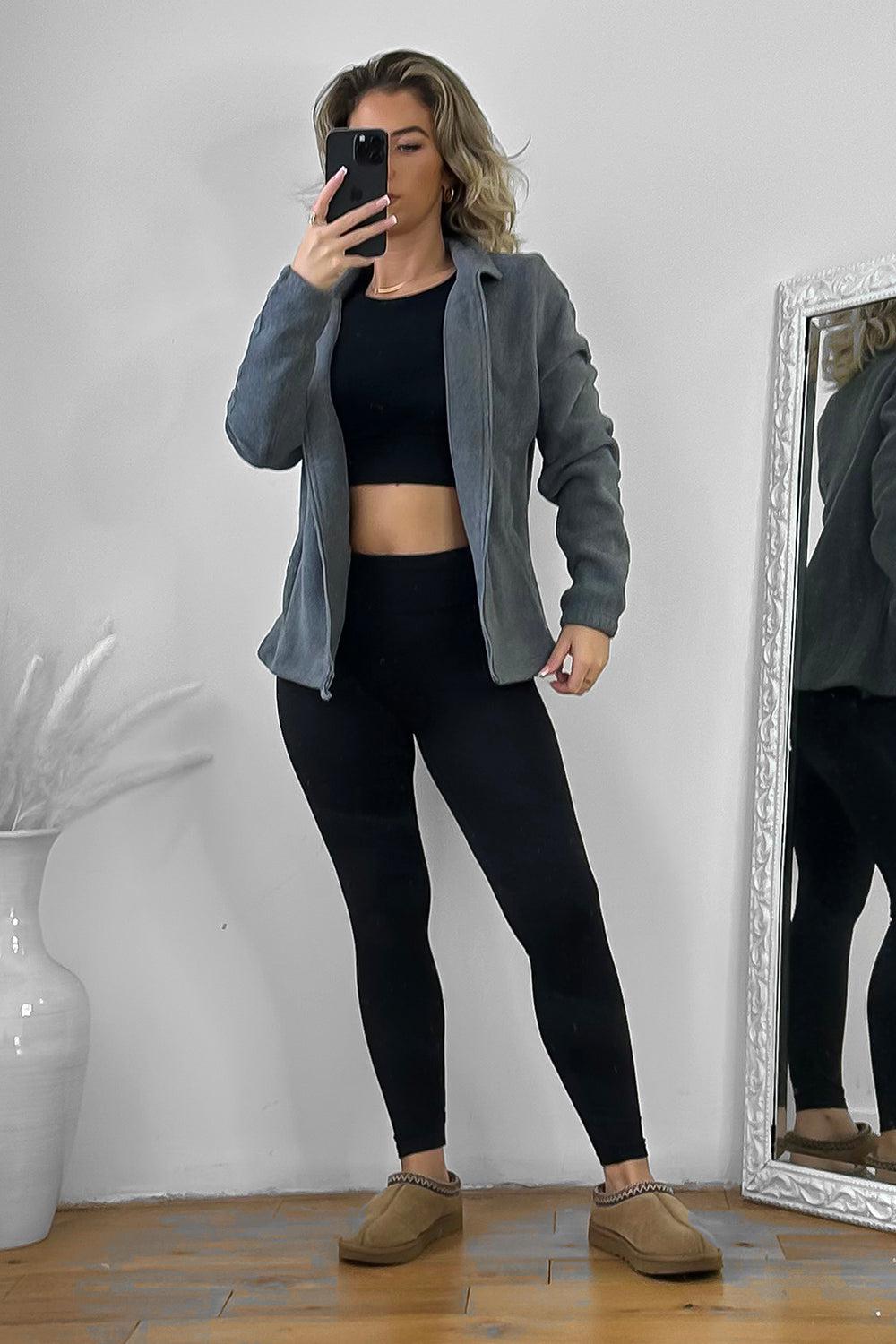 Zipped Front High Neck Fleece Jacket-SinglePrice