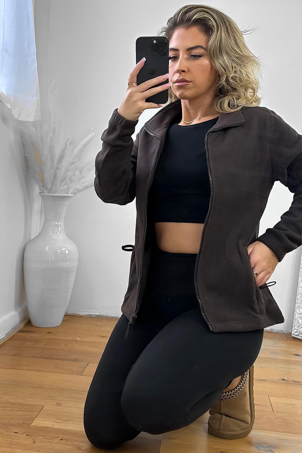 Zipped Front High Neck Fleece Jacket-SinglePrice