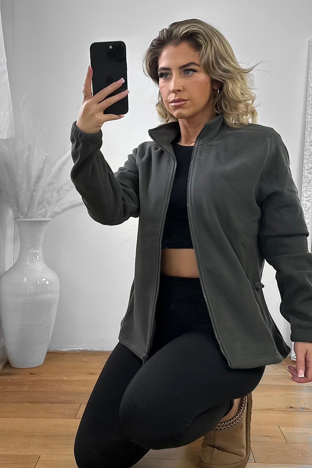 Zipped Front High Neck Fleece Jacket-SinglePrice