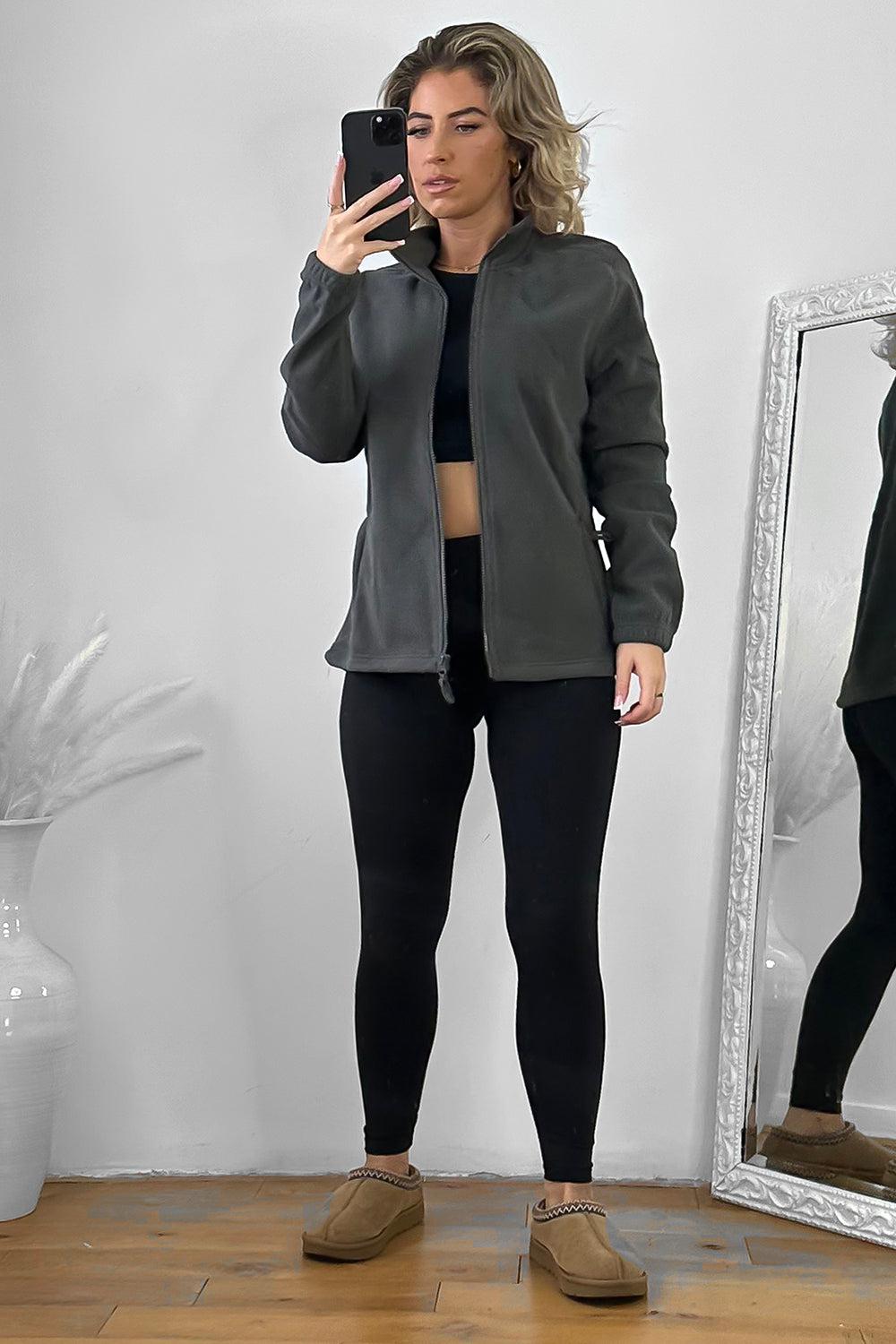 Zipped Front High Neck Fleece Jacket-SinglePrice