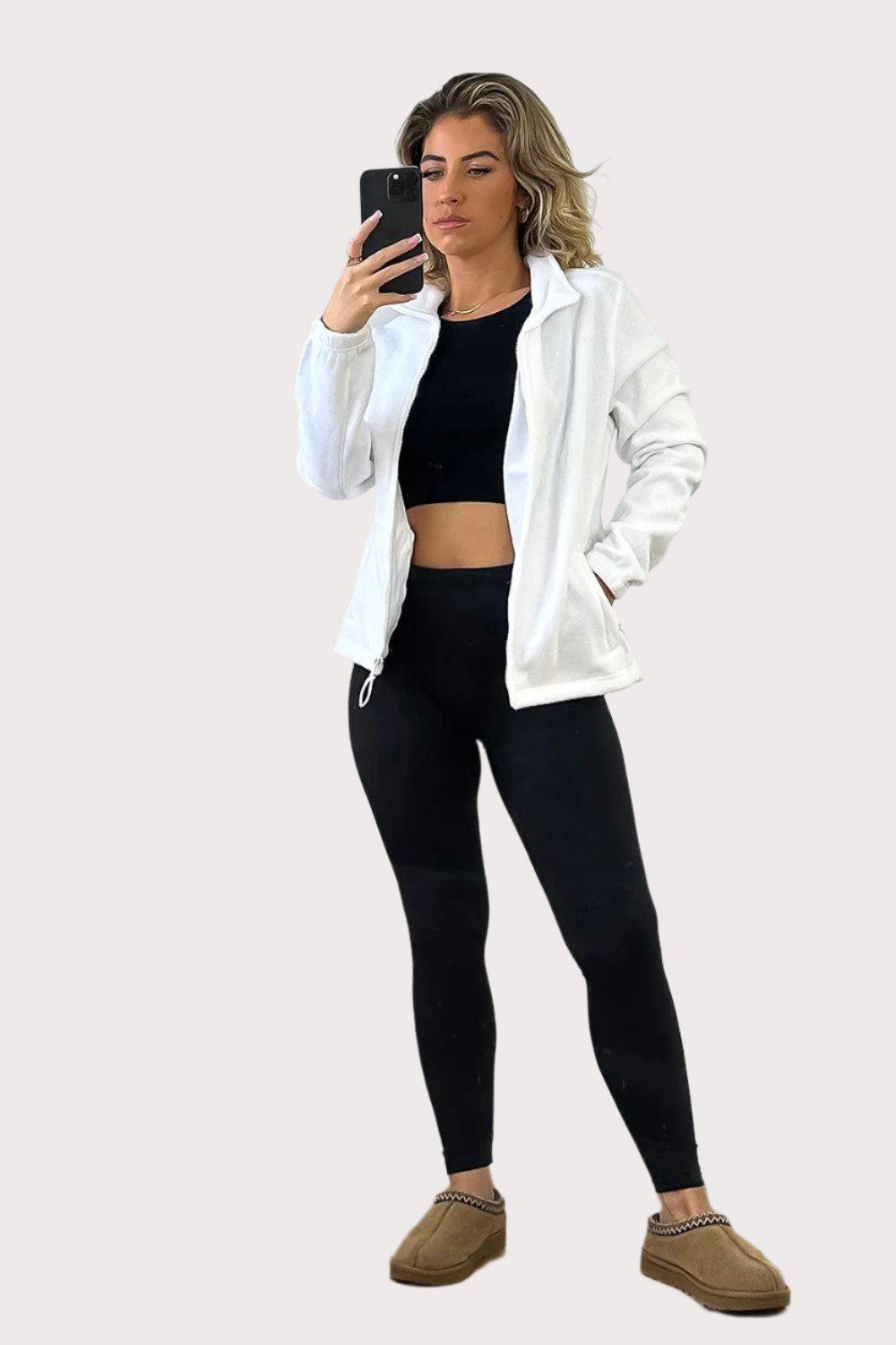 Zipped Front High Neck Fleece Jacket-SinglePrice