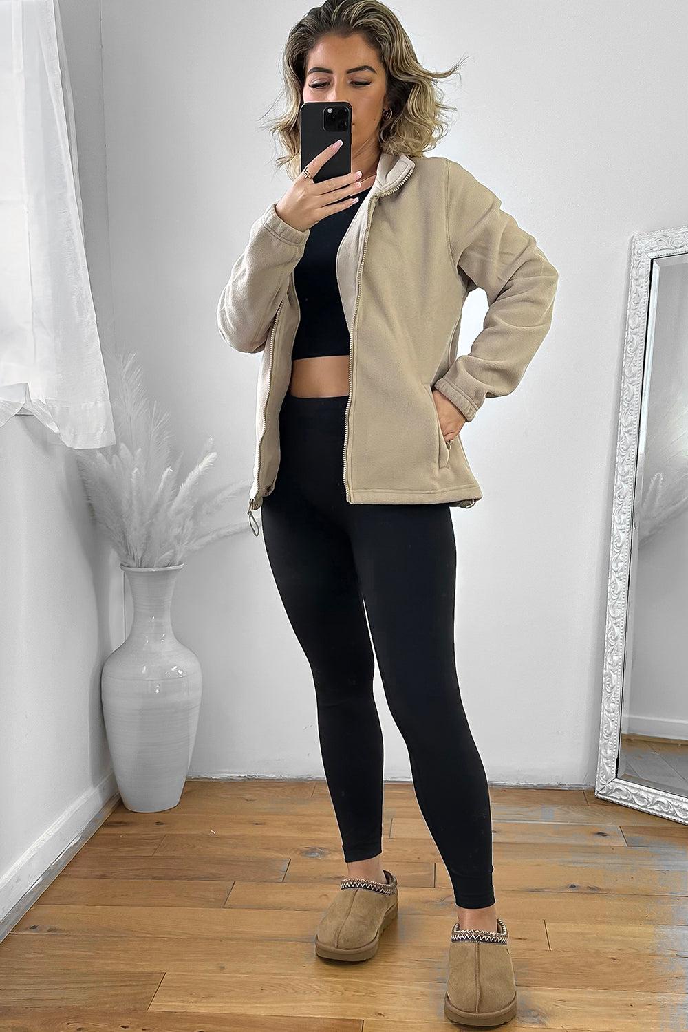 Zipped Front High Neck Fleece Jacket-SinglePrice