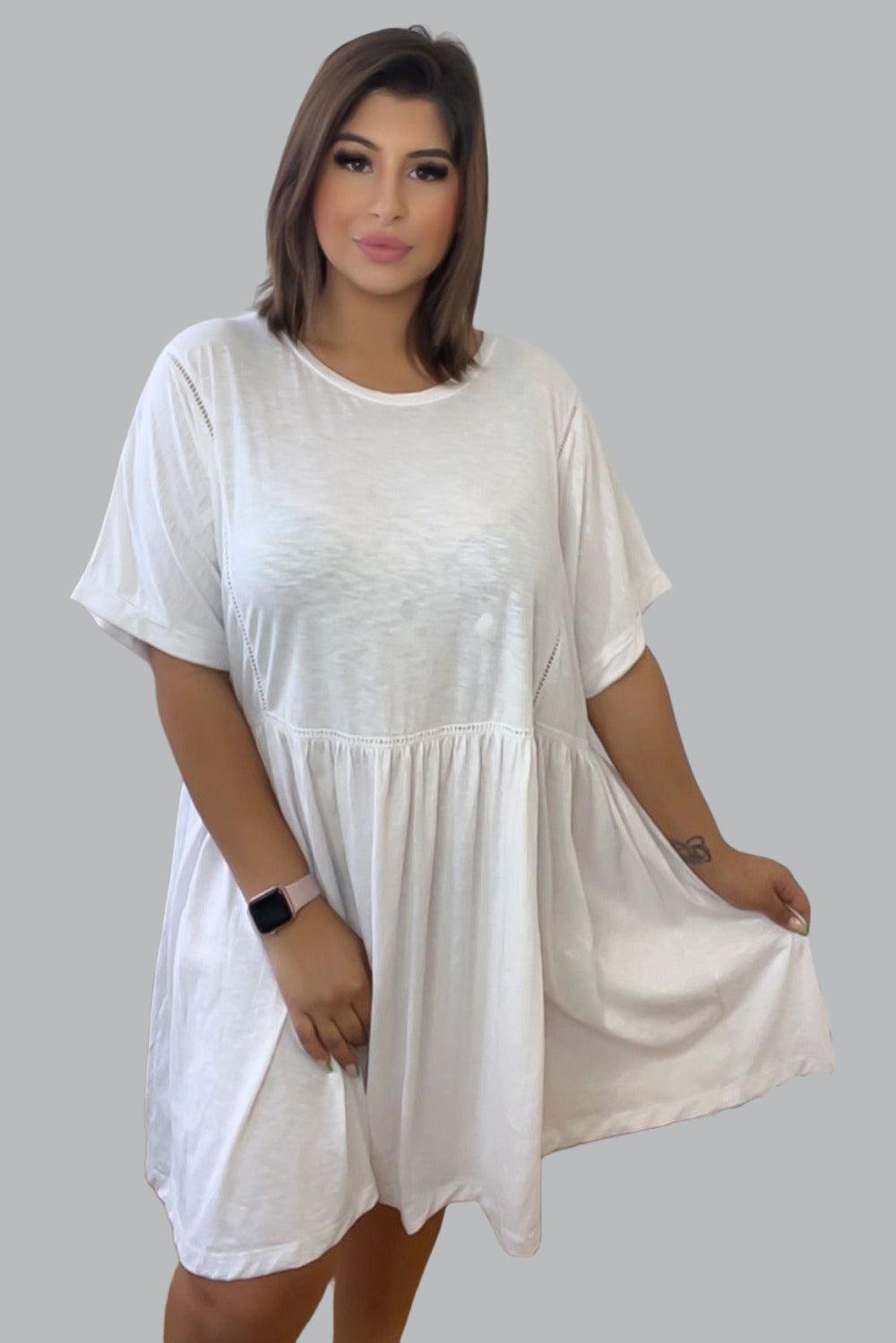 100% Cotton Elastic Waist Comfort Summer Dress-SinglePrice