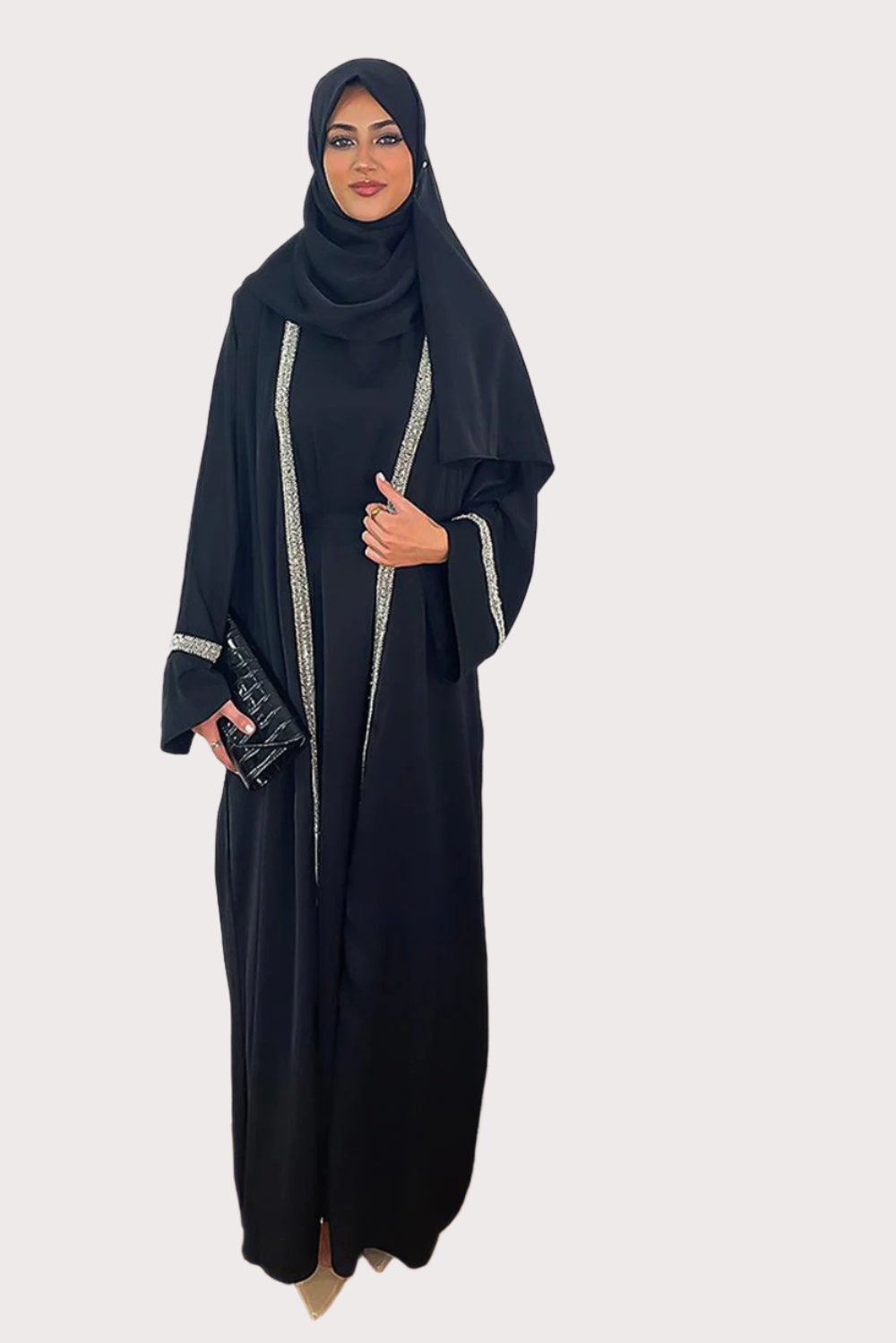 Crystals Embellished Trims Kaftan Style Modest Dress-SinglePrice
