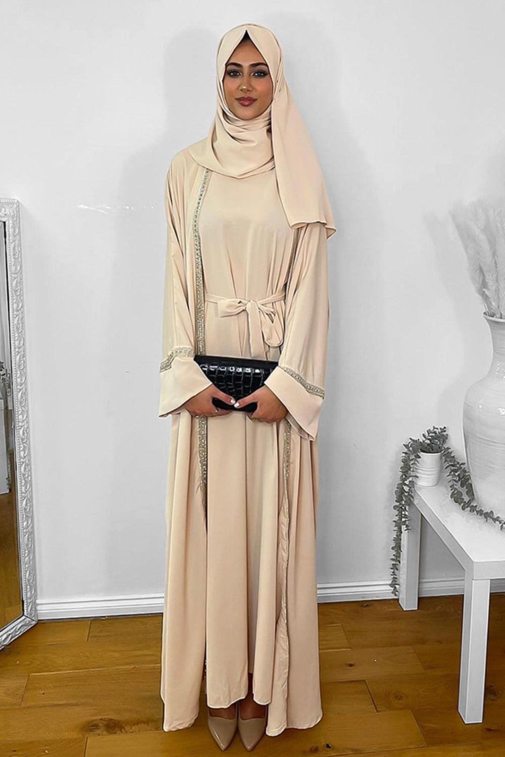 Crystals Embellished Trims Kaftan Style Modest Dress-SinglePrice