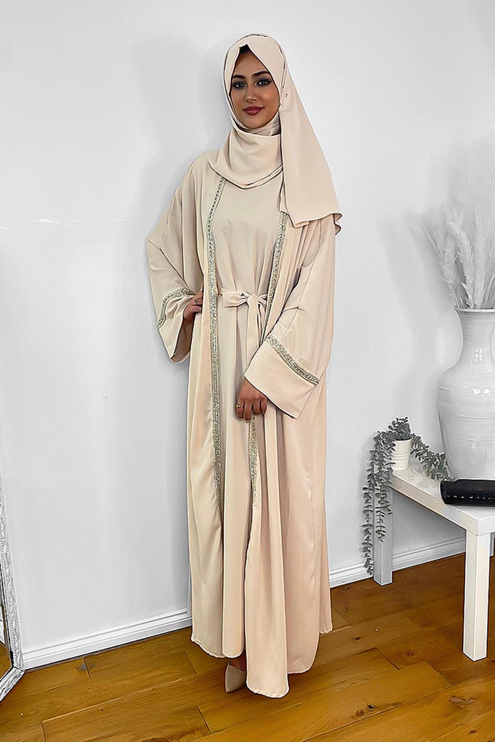 Crystals Embellished Trims Kaftan Style Modest Dress-SinglePrice