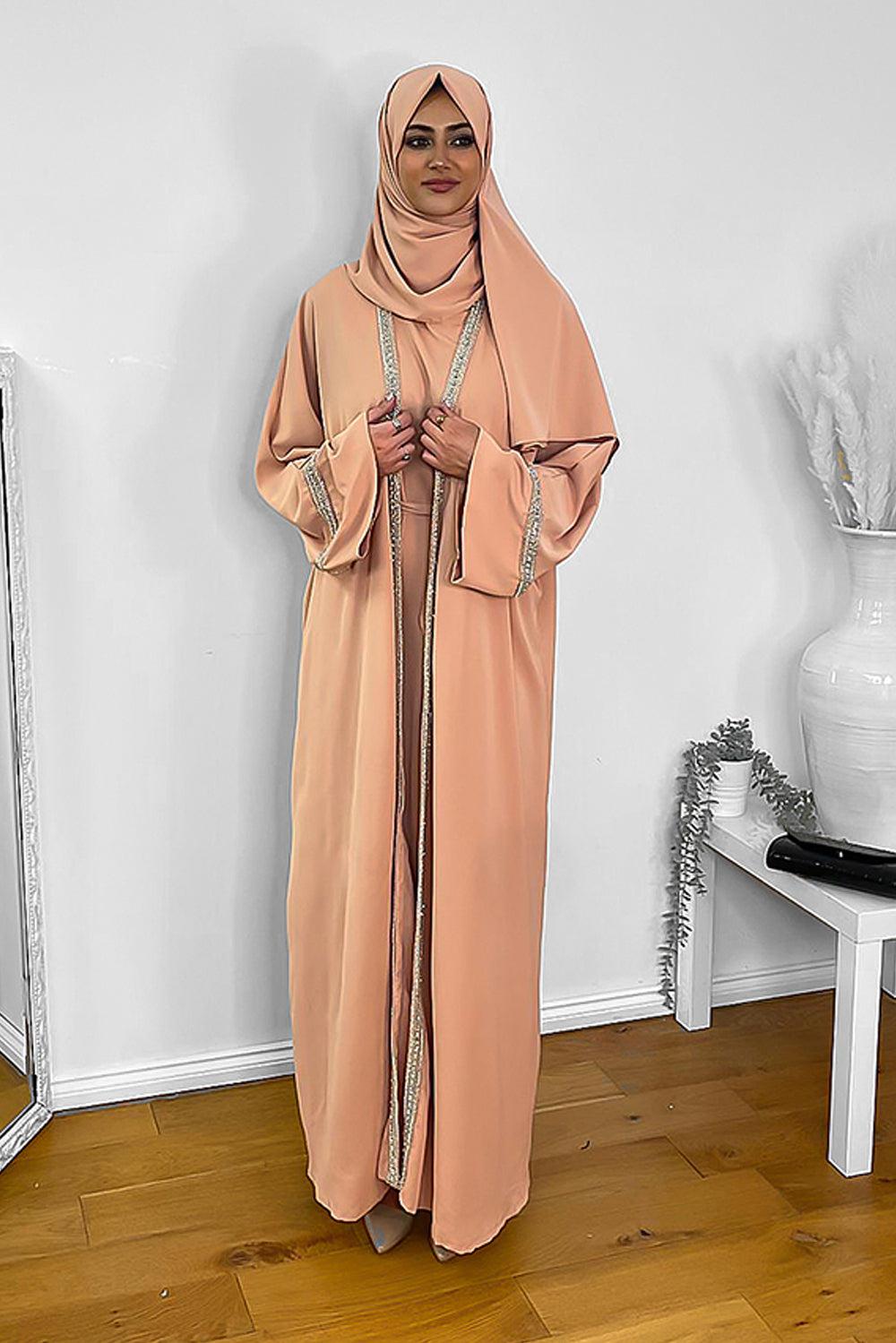 Crystals Embellished Trims Kaftan Style Modest Dress-SinglePrice