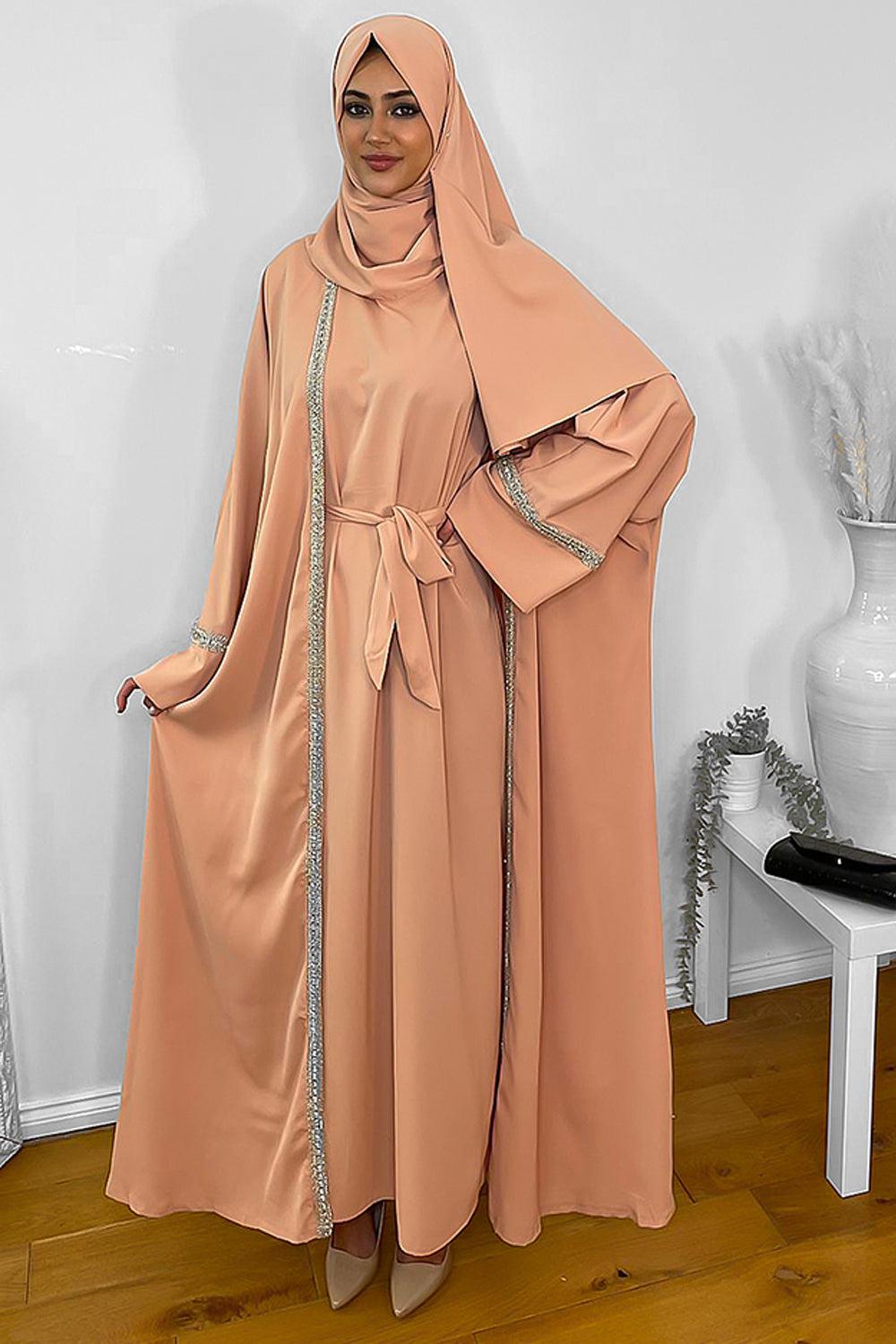 Crystals Embellished Trims Kaftan Style Modest Dress-SinglePrice
