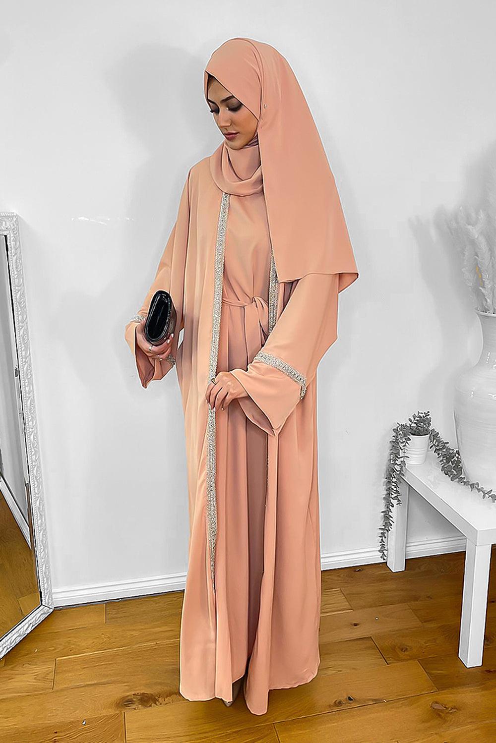Crystals Embellished Trims Kaftan Style Modest Dress-SinglePrice