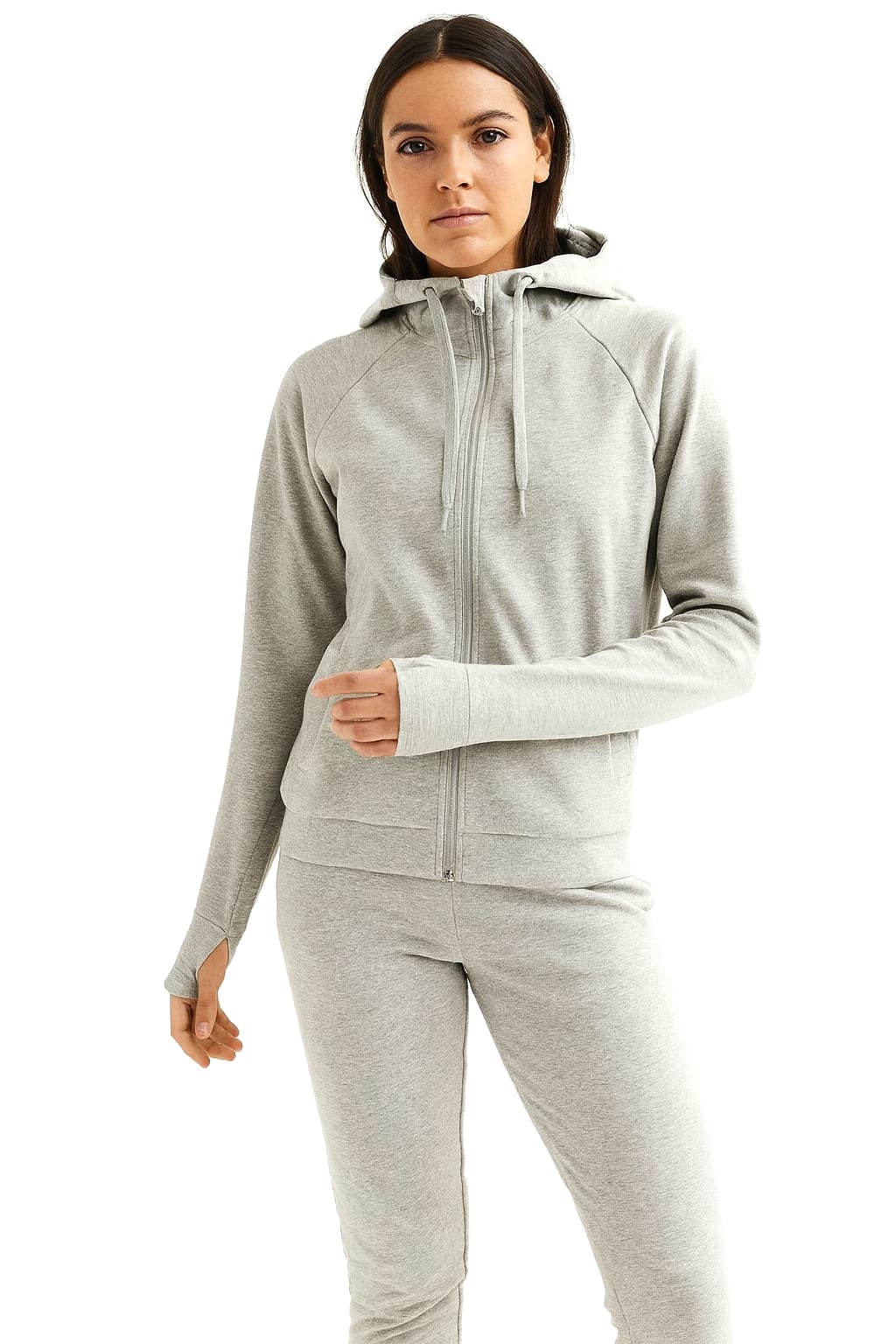 Plus Size Zip Up Thumb Hole Hoodie