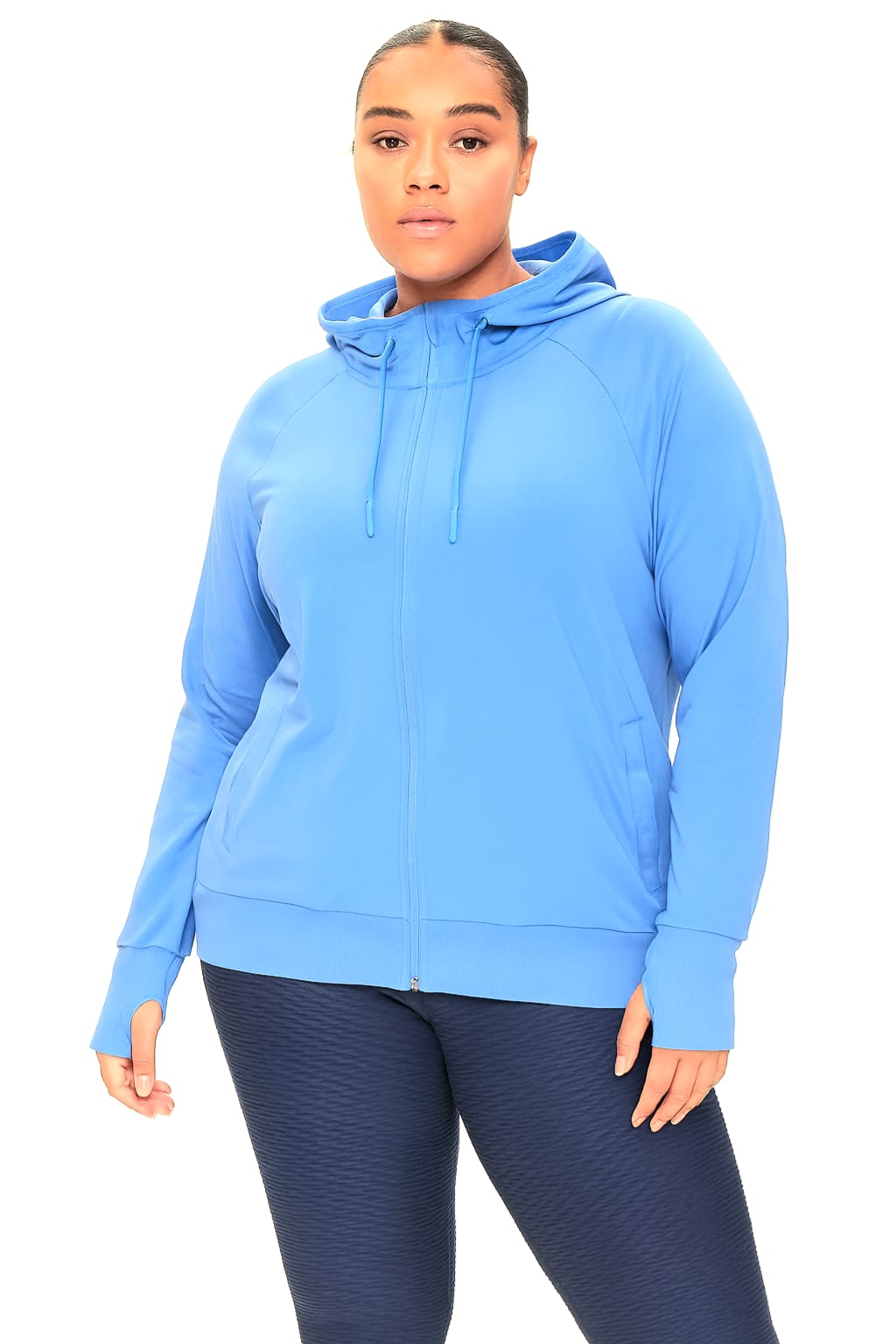 Plus Size Zip Up Thumb Hole Hoodie