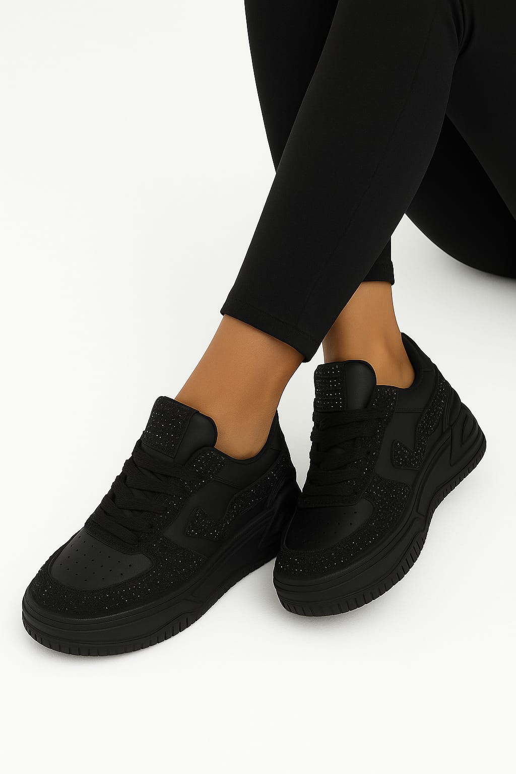 Contrast Embellished Chunky Sole Faux Leather Sneakers