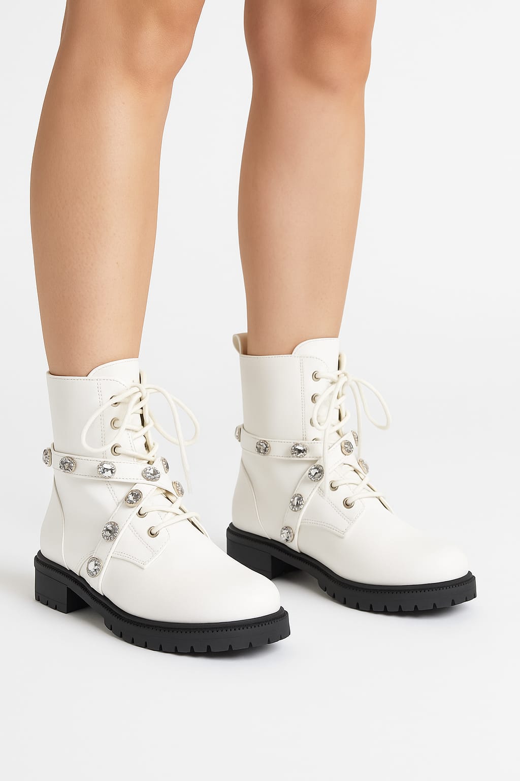 Cobalt Style Jewel Embellished Leather Look Ankle Boots