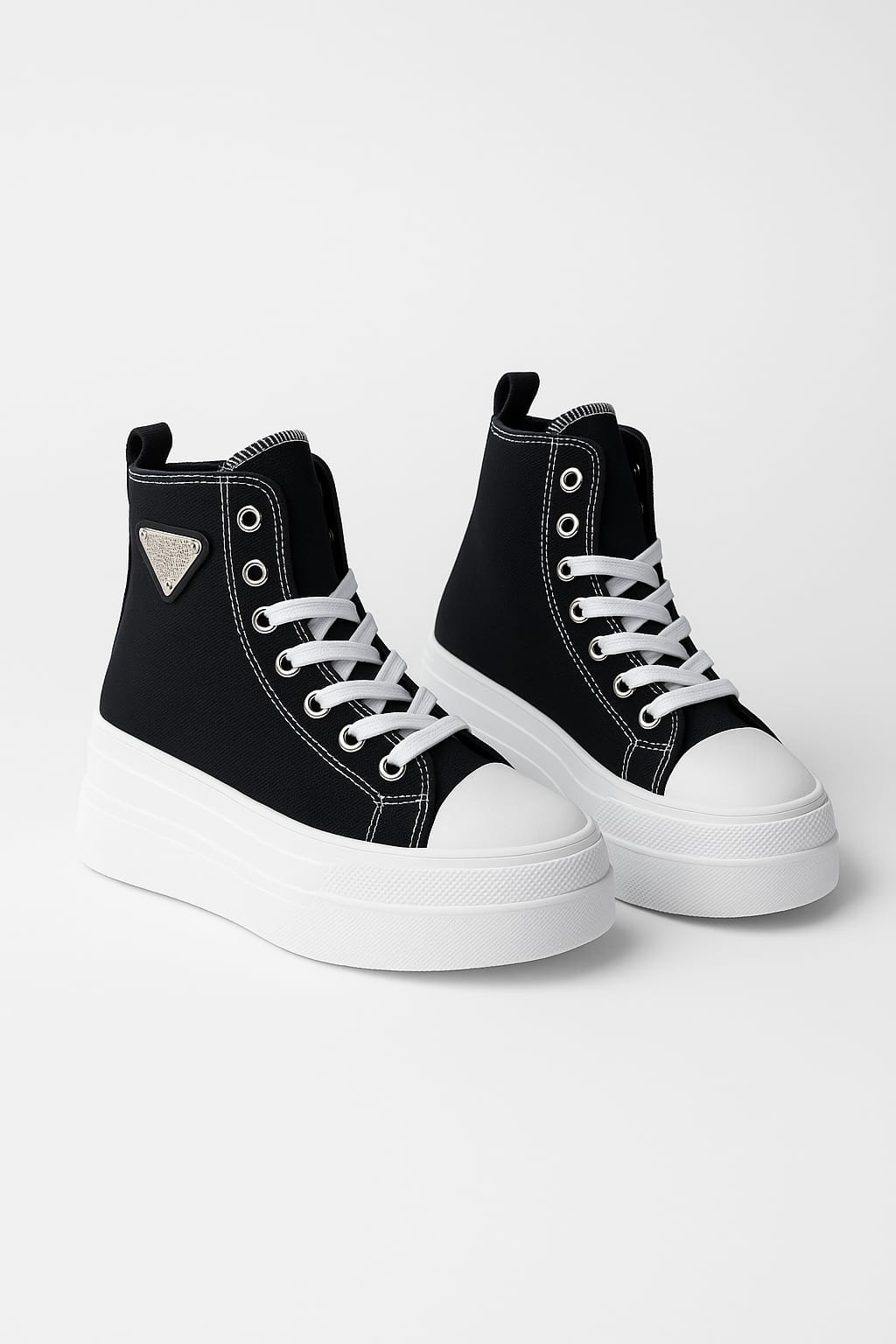 White Rubber Sole Chunky High-Top Sneakers