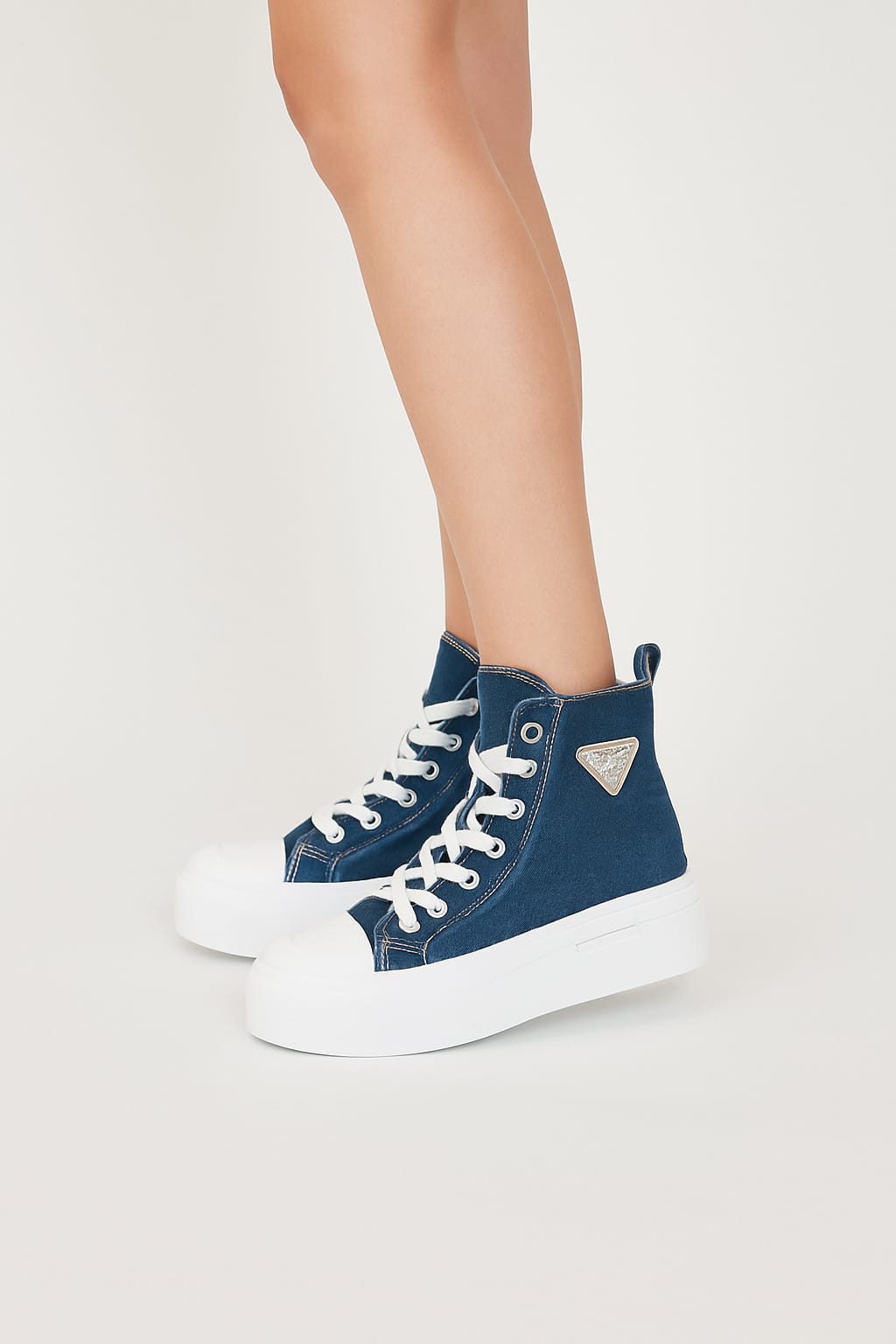White Rubber Sole Chunky High-Top Sneakers