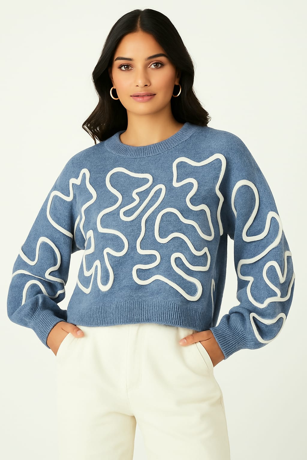 Wholesale Women's Abstract Applique Boxy Cut Knitted Sweater (PACK OF 4)