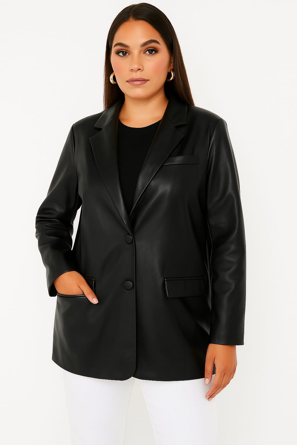 Wholesale Women's Leather Look Relaxed Fit Tailored Blazer (PACK OF 6)