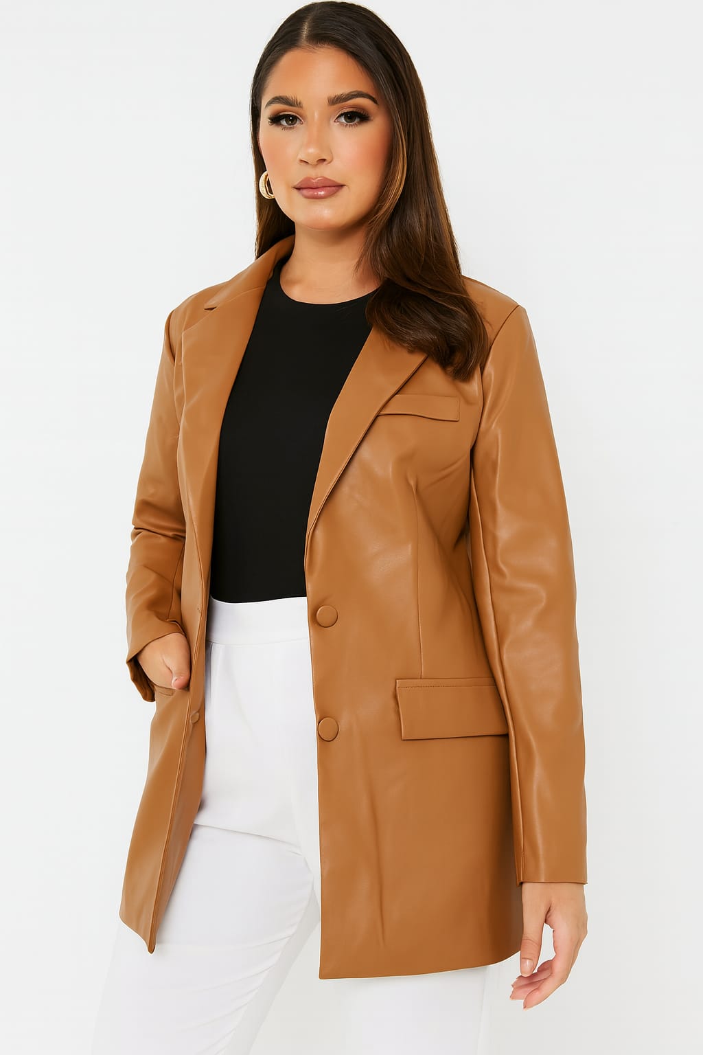 Wholesale Women's Leather Look Relaxed Fit Tailored Blazer (PACK OF 6)