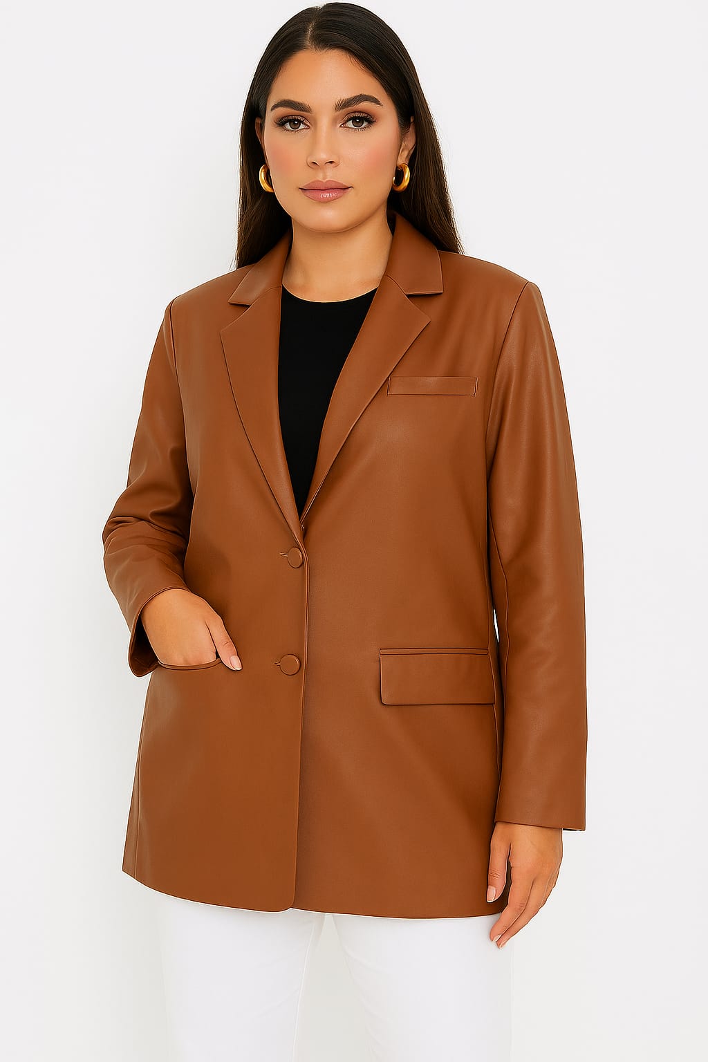 Wholesale Women's Leather Look Relaxed Fit Tailored Blazer (PACK OF 6)