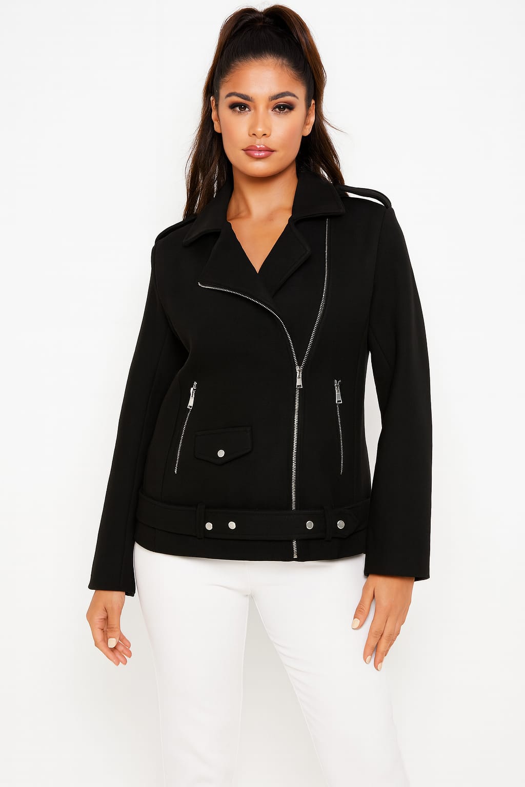 Fleeced Longline Biker Jacket