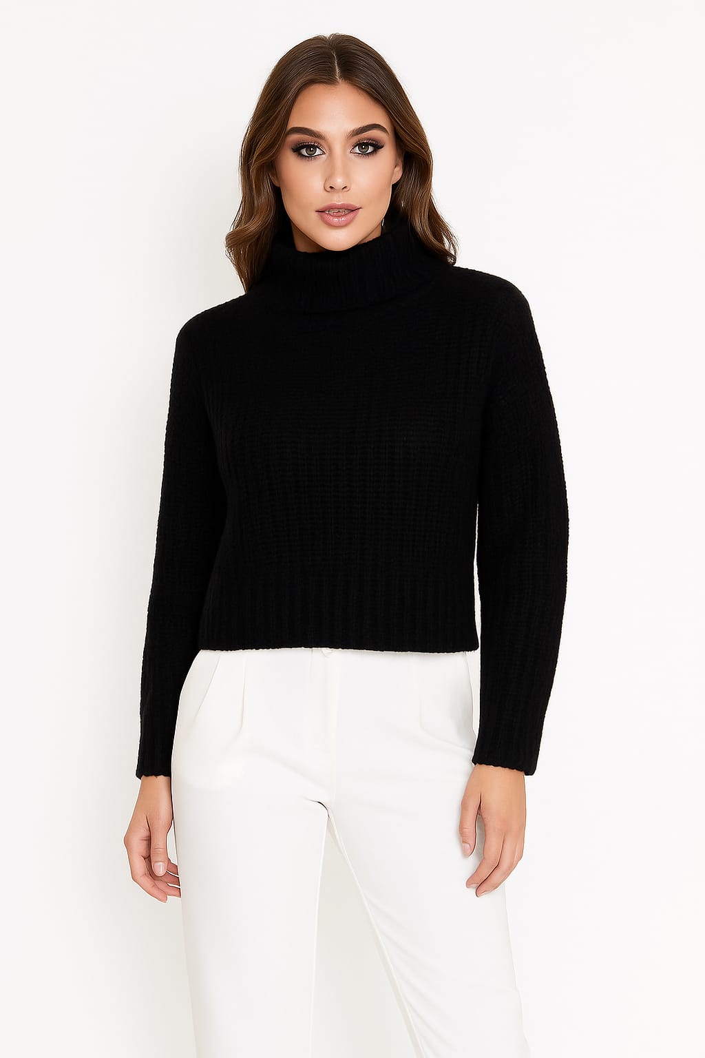 Wholesale Women's Chunky Knit Boxy Style Turtleneck Pullover (PACK OF 4)