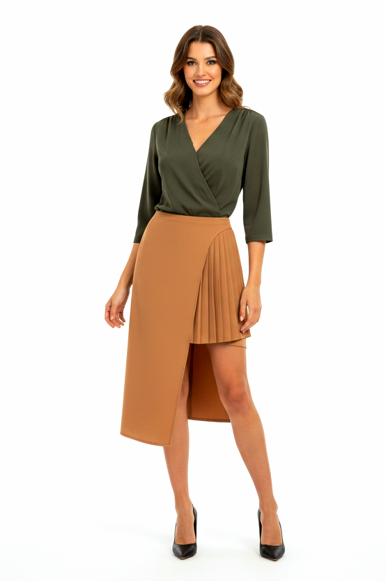 Asymmetric Pleated Detail A-Line Skirt