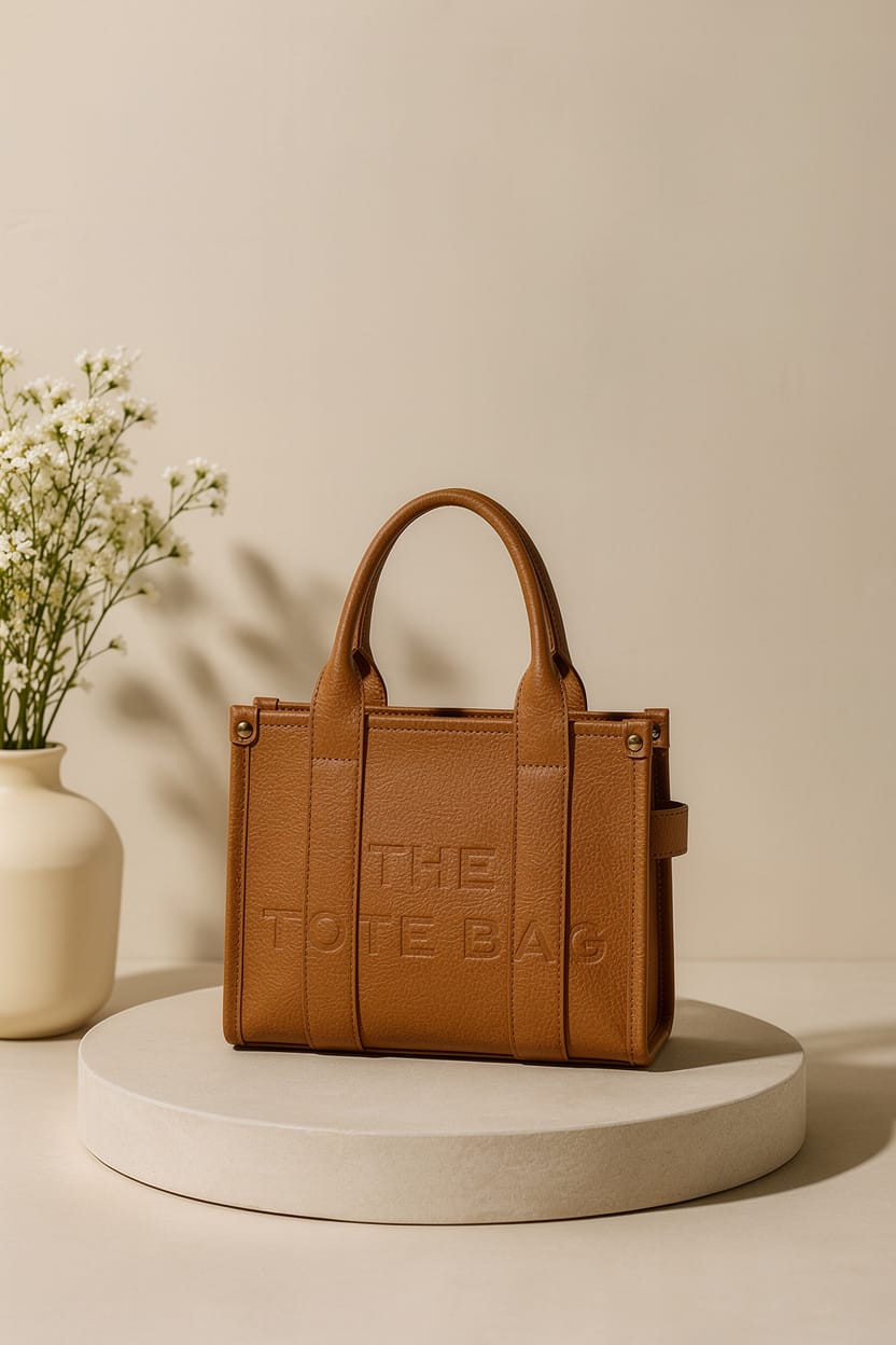 Vegan Leather Monotone Medium Size Tote Bag