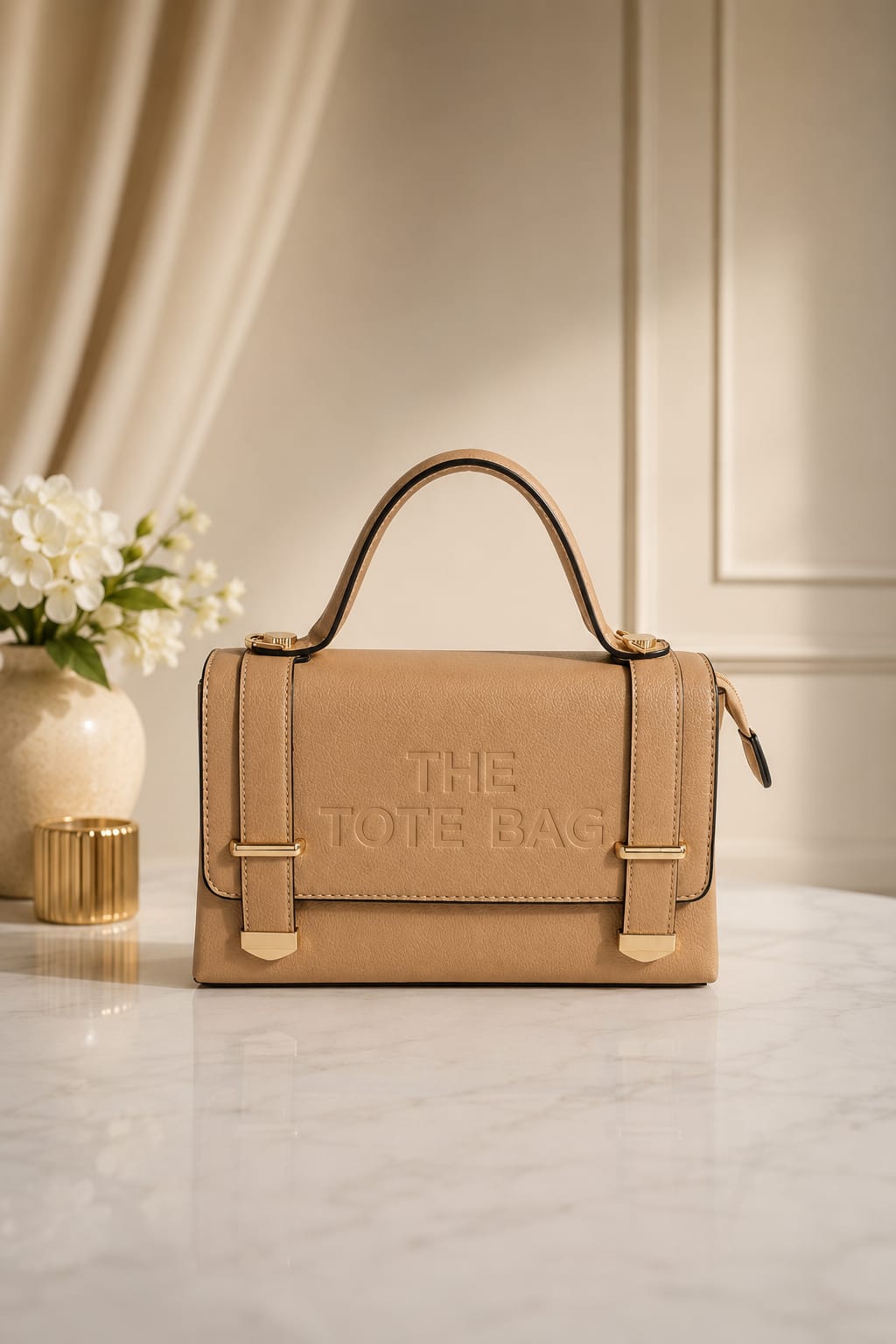 Vegan Leather Embossed Flap Hard Shell Medium Size Tote Bag