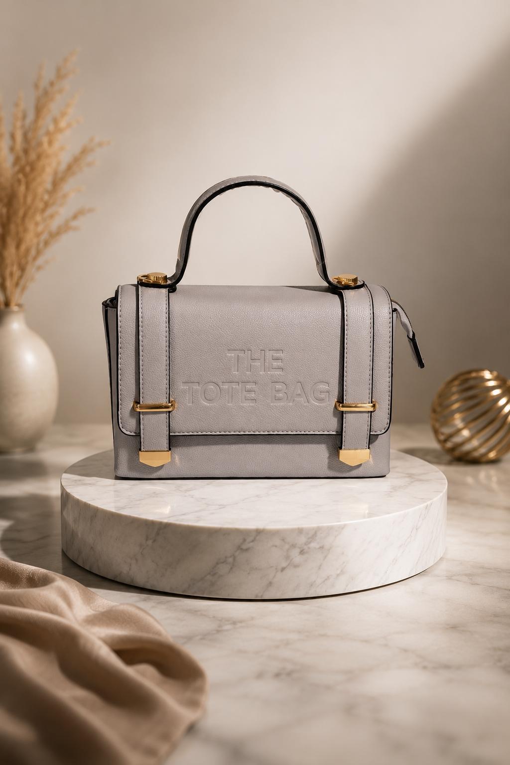 Vegan Leather Embossed Flap Hard Shell Medium Size Tote Bag