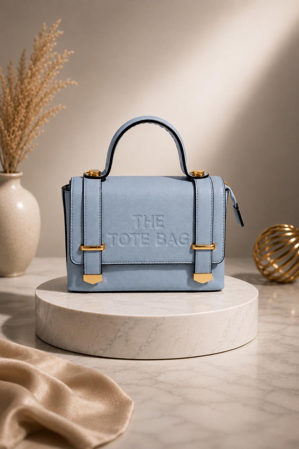 Vegan Leather Embossed Flap Hard Shell Medium Size Tote Bag
