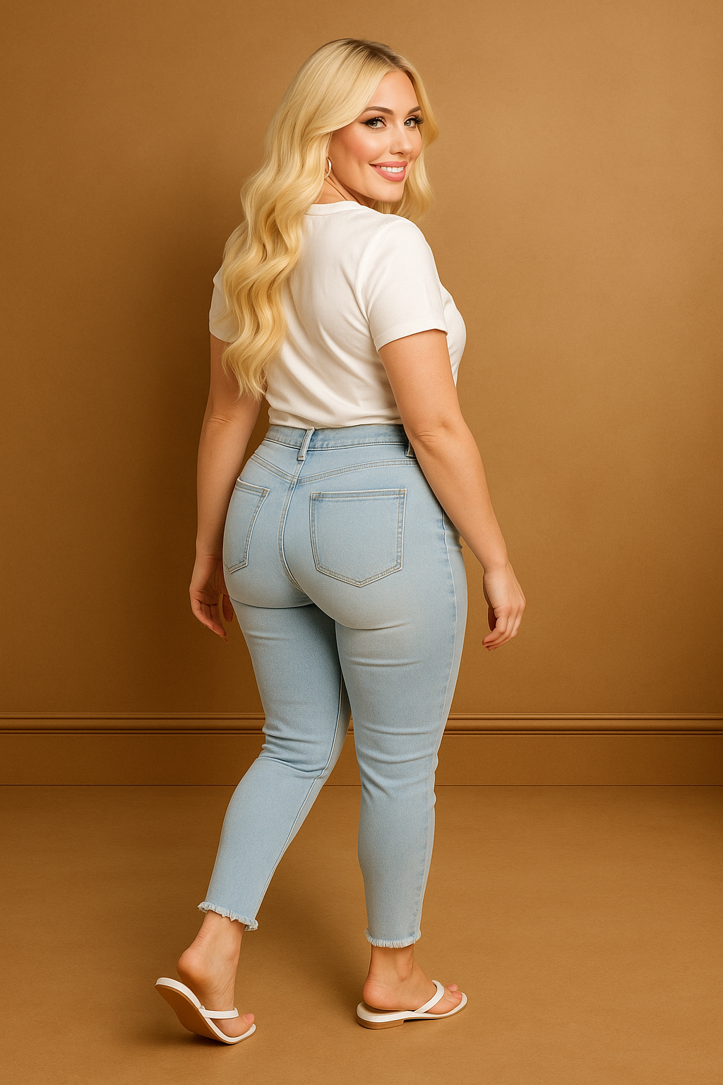 Sky Blue Distressed Finish Raw Hem Skinny Jeans