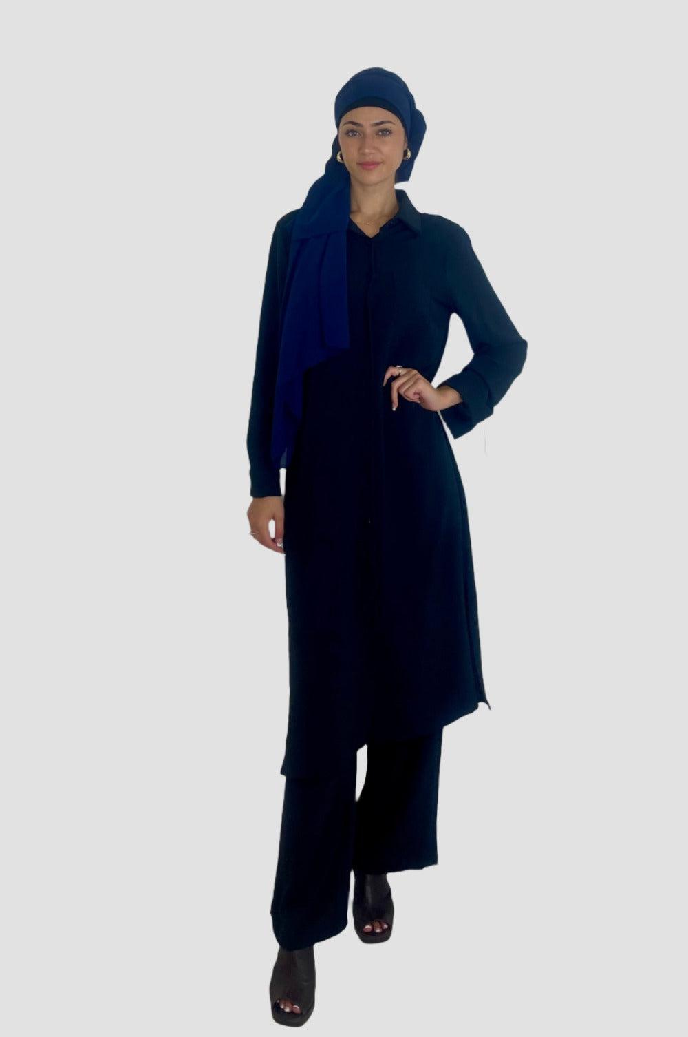 Classic Longline Button Down Shirt And Wide Leg Trousers Coord Set-SinglePrice