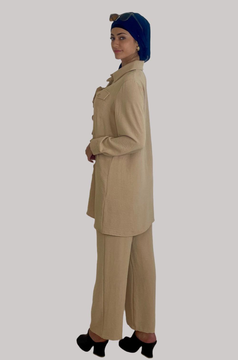 Frill Hem Blouse And Wide Leg Trousers Crinkled Coord Set-SinglePrice