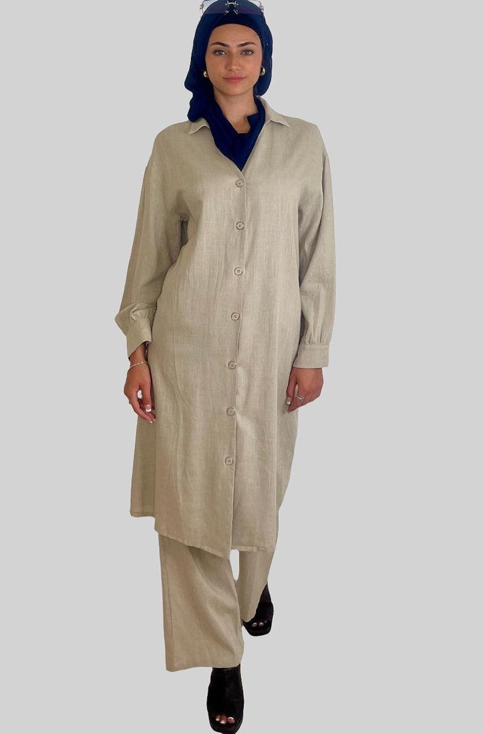 Deep V Neck Button Down Kurti And Wide Leg Trousers Traditional Coord Set-SinglePrice