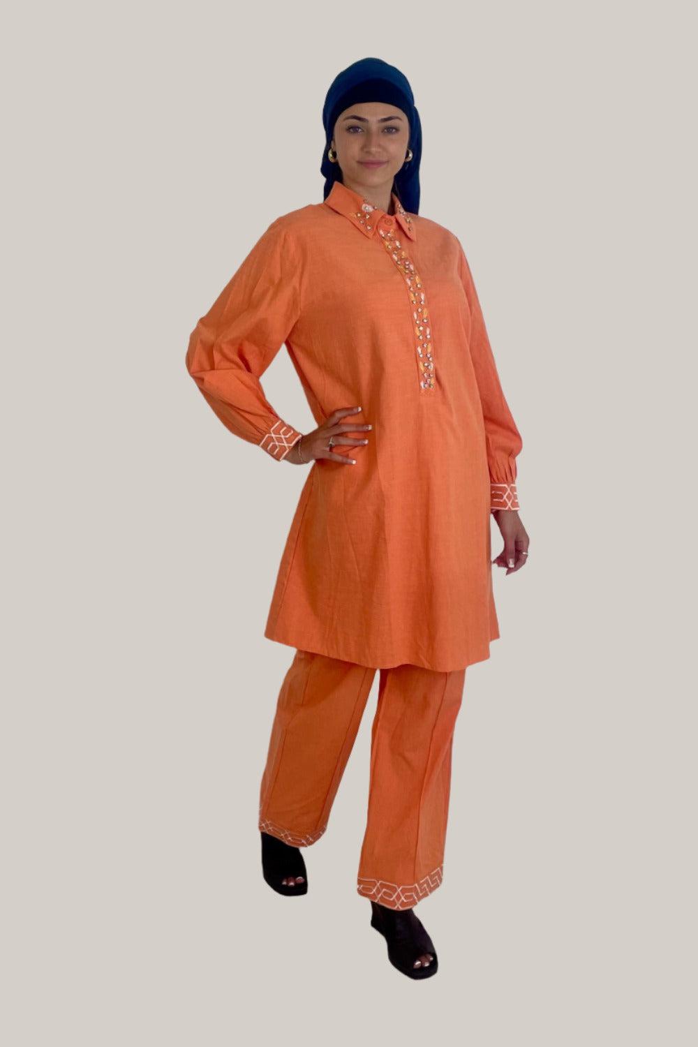 Embroidered Embellished Detail Kurta And Wide Leg Trousers Traditional Coord Set-SinglePrice