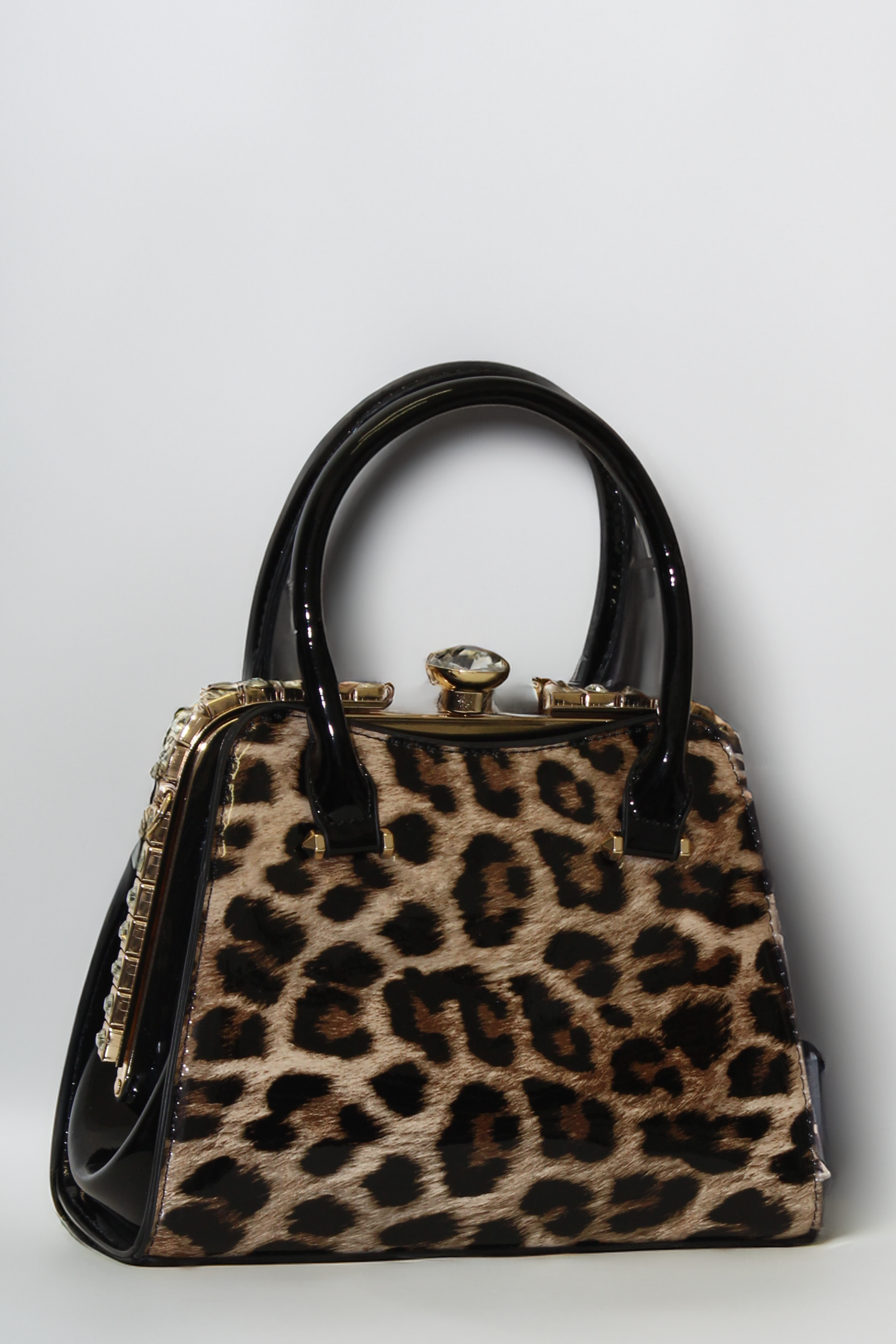 Diamond Leopard Print Patent Handbag-SinglePrice