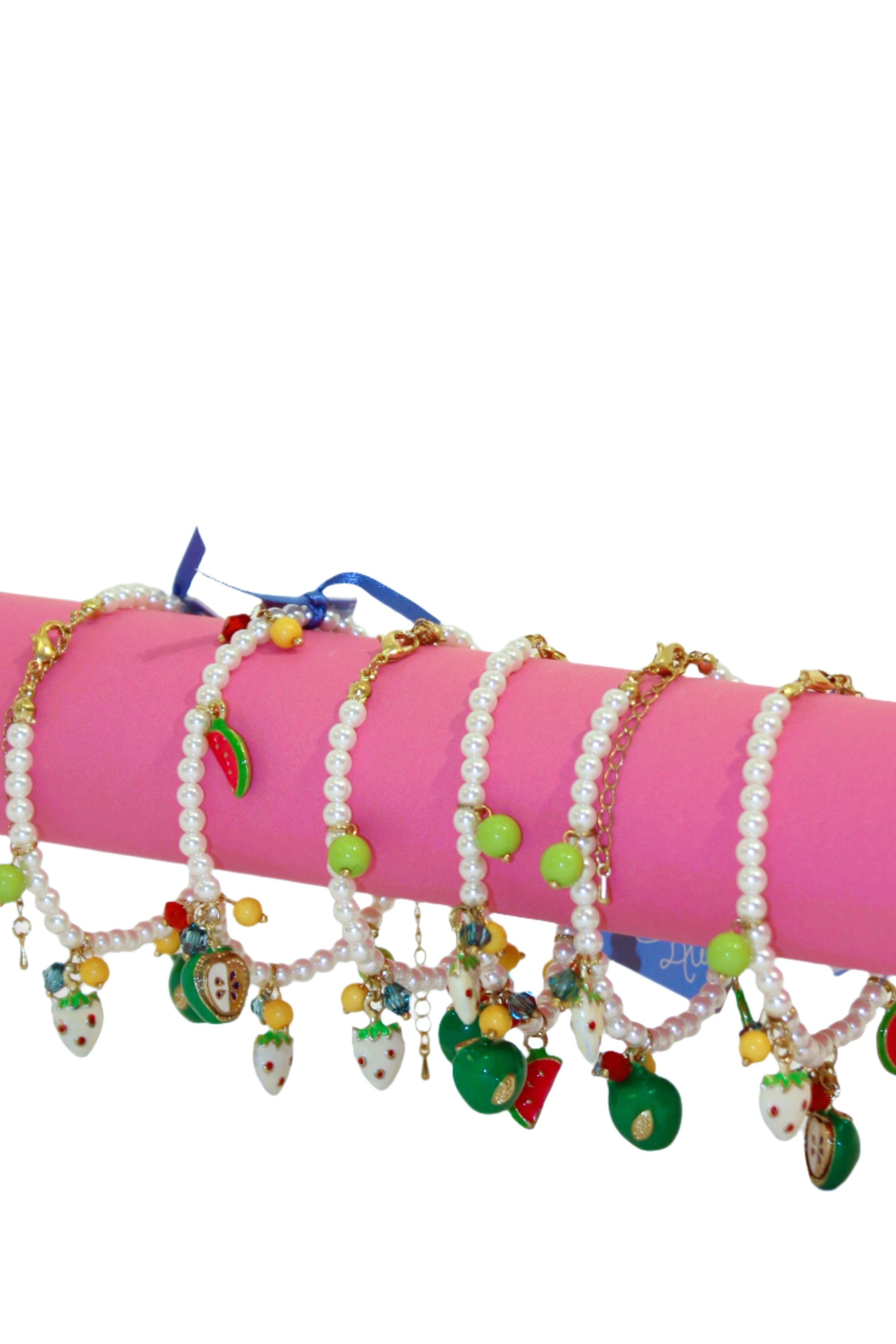 Wholesale Women's Synthetic Pearls Charm Embellished Anklets/Bracelet (PACK OF 6)