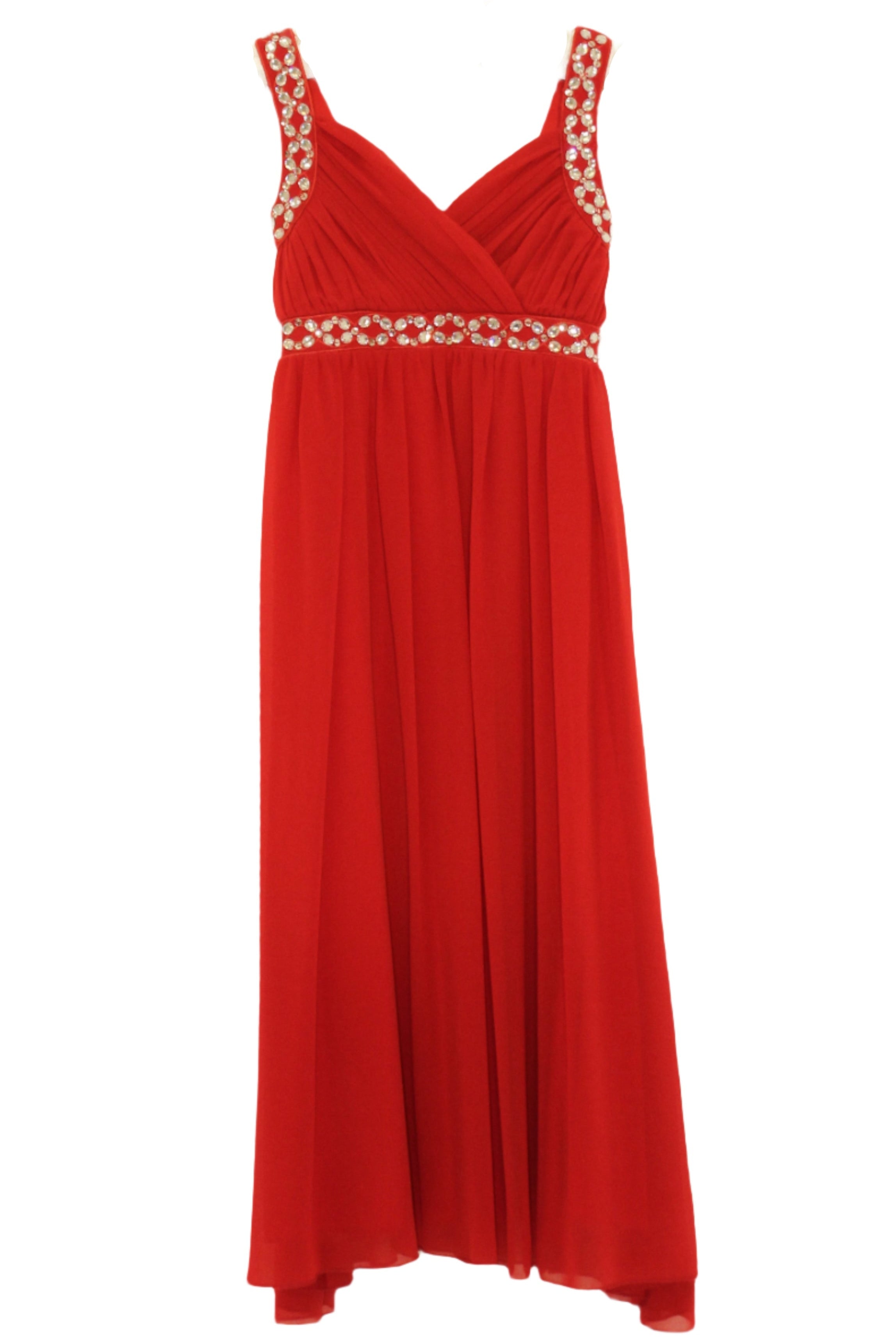 Red Chiffon Cristal Embellished Empire Waist Girls Long Occasion Dress